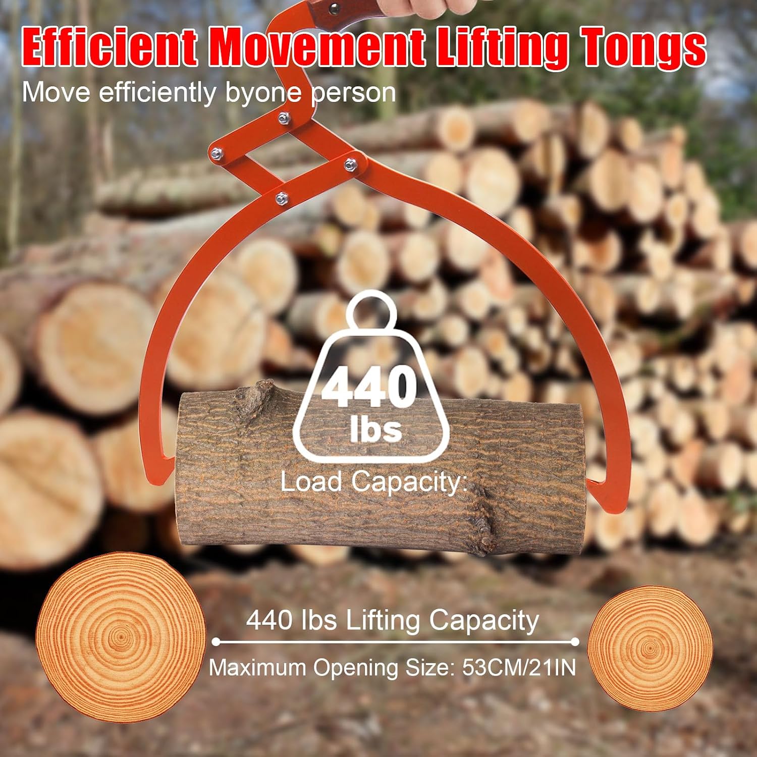 20" Log Tongs Heavy Duty, 2 Claw Log Lifting Tongs with Handle Non-Slip | Loading Capacity 440 lbs, Log Hook for Moving Wood Trees