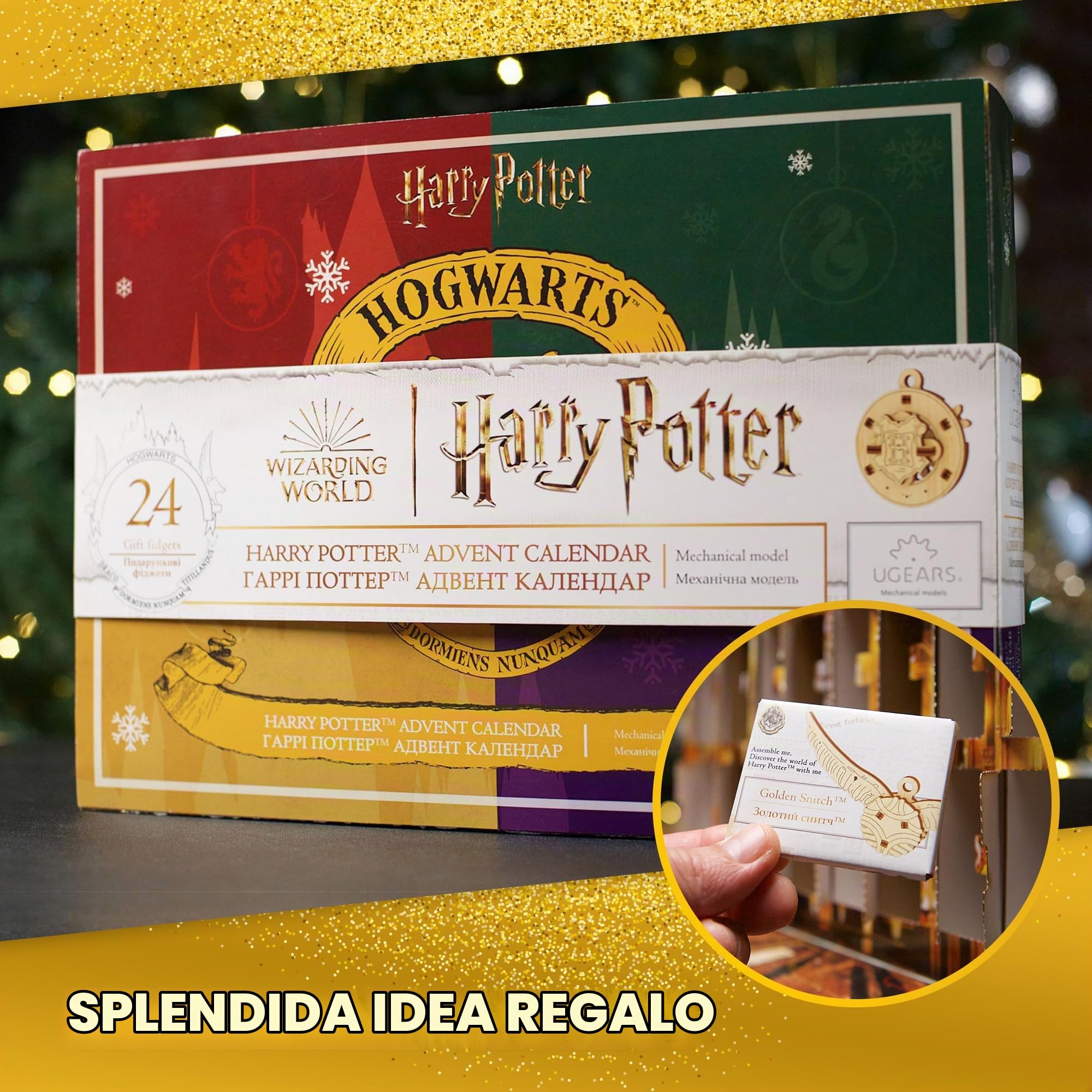 Ugears Calendario Avvento 2023 Harry Potter - Puzzle 3D Legno Modellini Calendario Dell'avvento di Natale con 24 Modellini in Legno da Costruire Include Decorazioni per L'albero di Natale