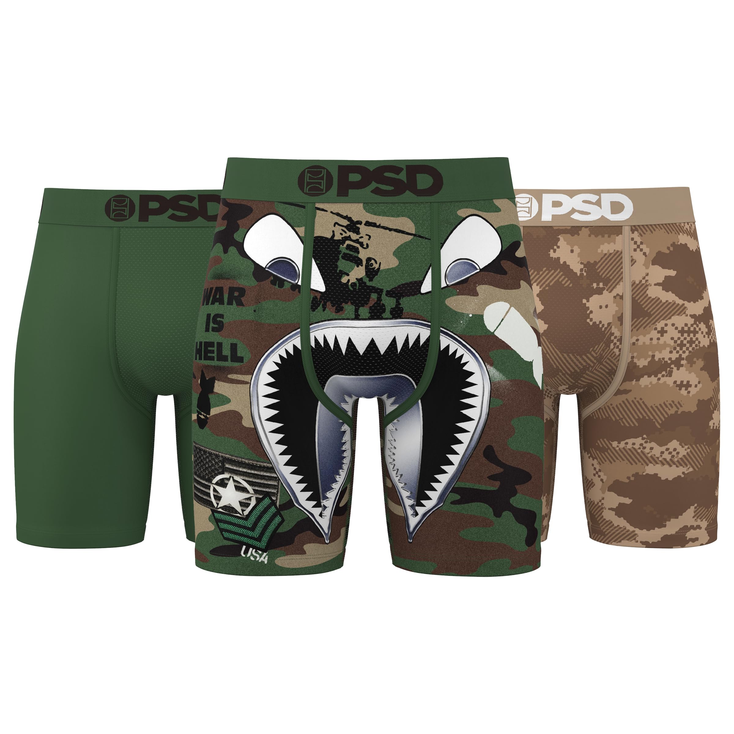 PSD Underwear Mens Boxer Briefs - Warface Camo Standard Length Pack Singles Soft Breathable Boxer Briefs for Men