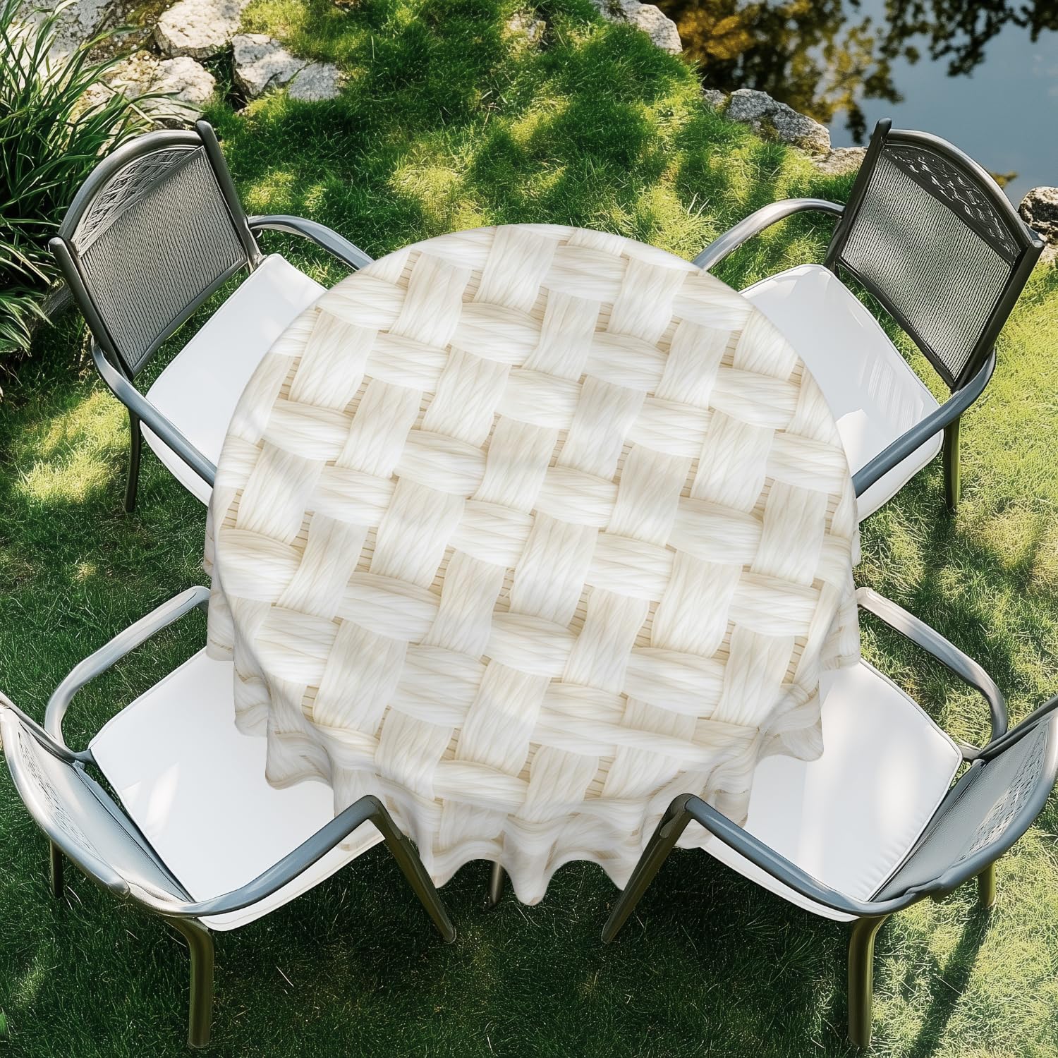 ARTSGOO White checkered Round Tablecloth 60 Inch Durable Wipe-Clean Waterproof Table Cloth for Dining Table, Kitchen, Party, Wedding & Outdoor Use - White checkered