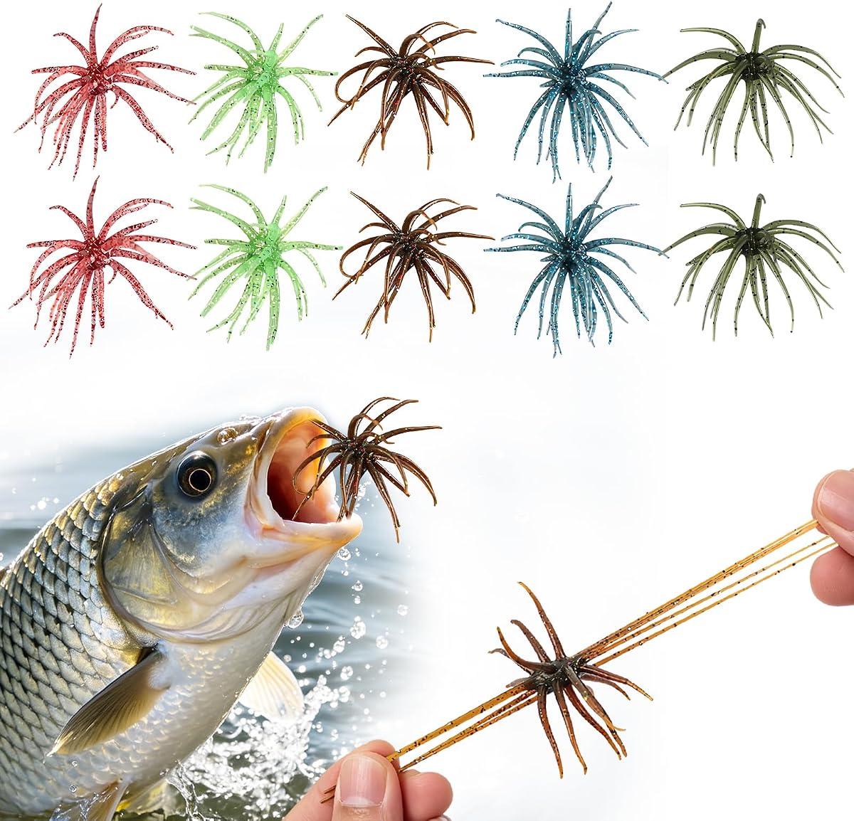 Señuelo de pesca con tentáculo, cebo de dados, cebo de plástico suave para nadar, señuelo de erizo de mar, para tiro de gota, aparejo de pesca extraño, trucha, lubina, pez mandarín, bagre, señuelo suave de hundimiento lento, 2,36 pulgadas, 3,9 pulgadas y 4,3 pulgadas.