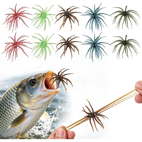Tentacle Fishing Lure,Dice Bait Soft Plastic Swim Bait,Sea Urchin Lure,for Drop Shot,Weird Fishing Rig,Trout Sea Bass Mandarin Fish Catfish Slow Sinking Soft Lure 2.36 in,3.9 in and 4.3 in.