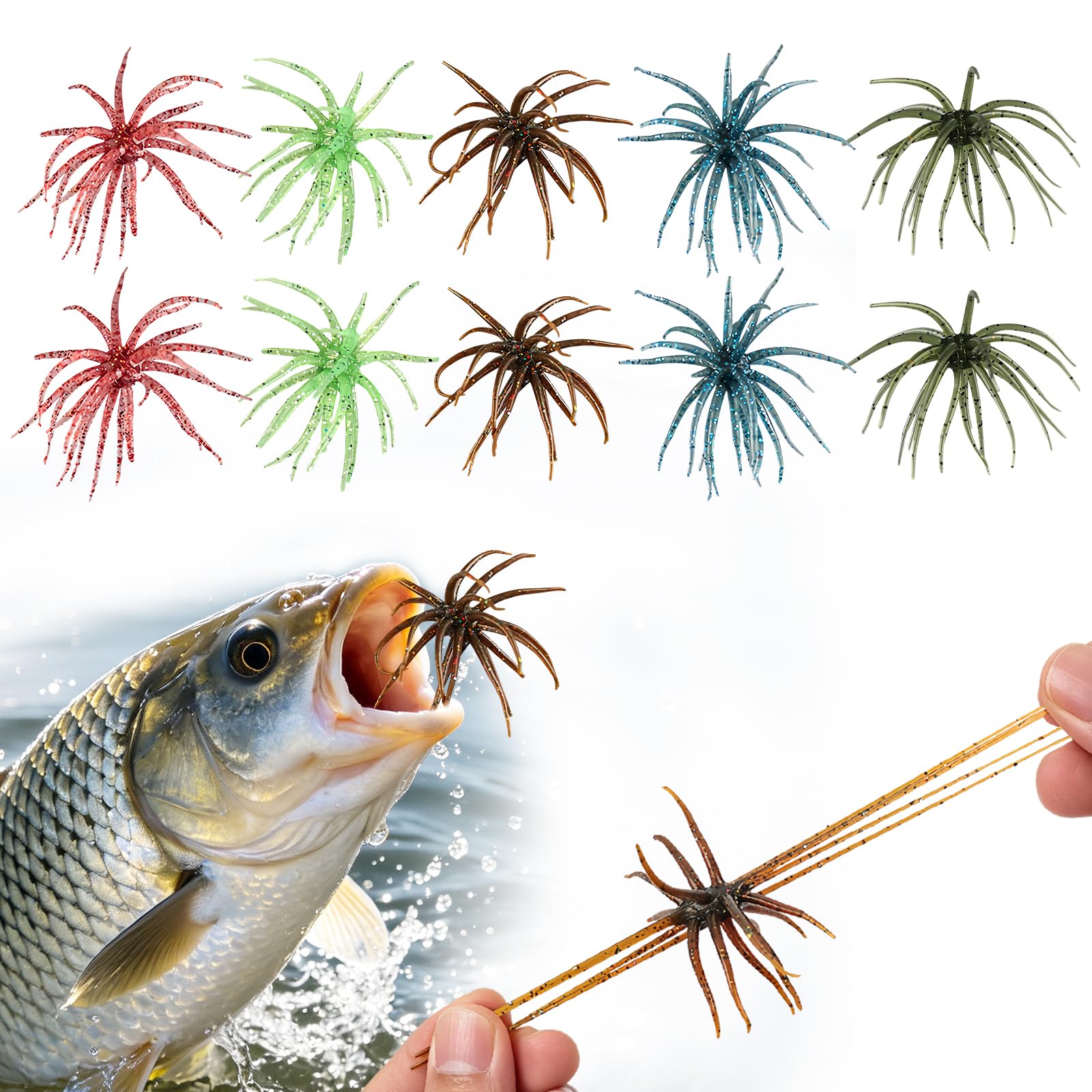 Tentacle Fishing Lure,Dice Bait Soft Plastic Swim Bait,Sea Urchin Lure,for Drop Shot,Weird Fishing Rig,Trout Sea Bass Mandarin Fish Catfish Slow Sinking Soft Lure 2.36 in,3.9 in and 4.3 in.