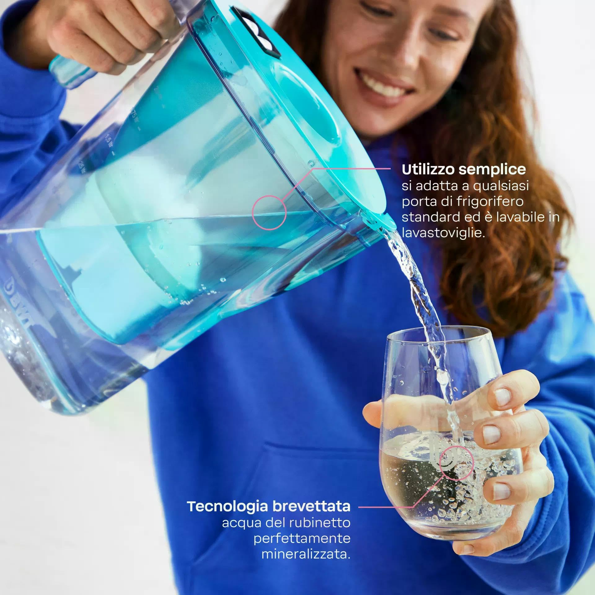 Caraffa filtrante BWT Vida Bianco con 13 cartucce al magnesio | filtro acqua rubinetto | riduzione calcare cloro metalli | per bere, cucina, tè, caffè | design compatto e pratico