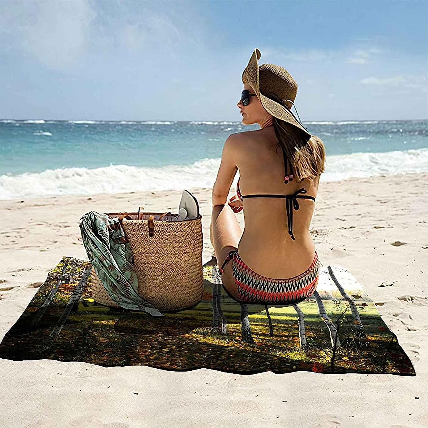 Serviette De Plage 3D Paysage De Forêt Verte, Serviette De Bain XXL 150 X 200 Cm Microfibre À Séchage Rapide, Serviettes De Plage Enfant Femme Homme Drap De Plage pour Natation Picnic -8F8C