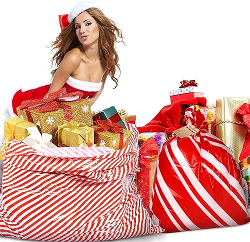 Miniatura 6 de Zonon 5 bolsas de regalo de Navidad jumbo de 56 x 36 pulgadas y 16 x 20 pulgadas, bolsas de regalo grandes de plástico para bolsas de regalo de