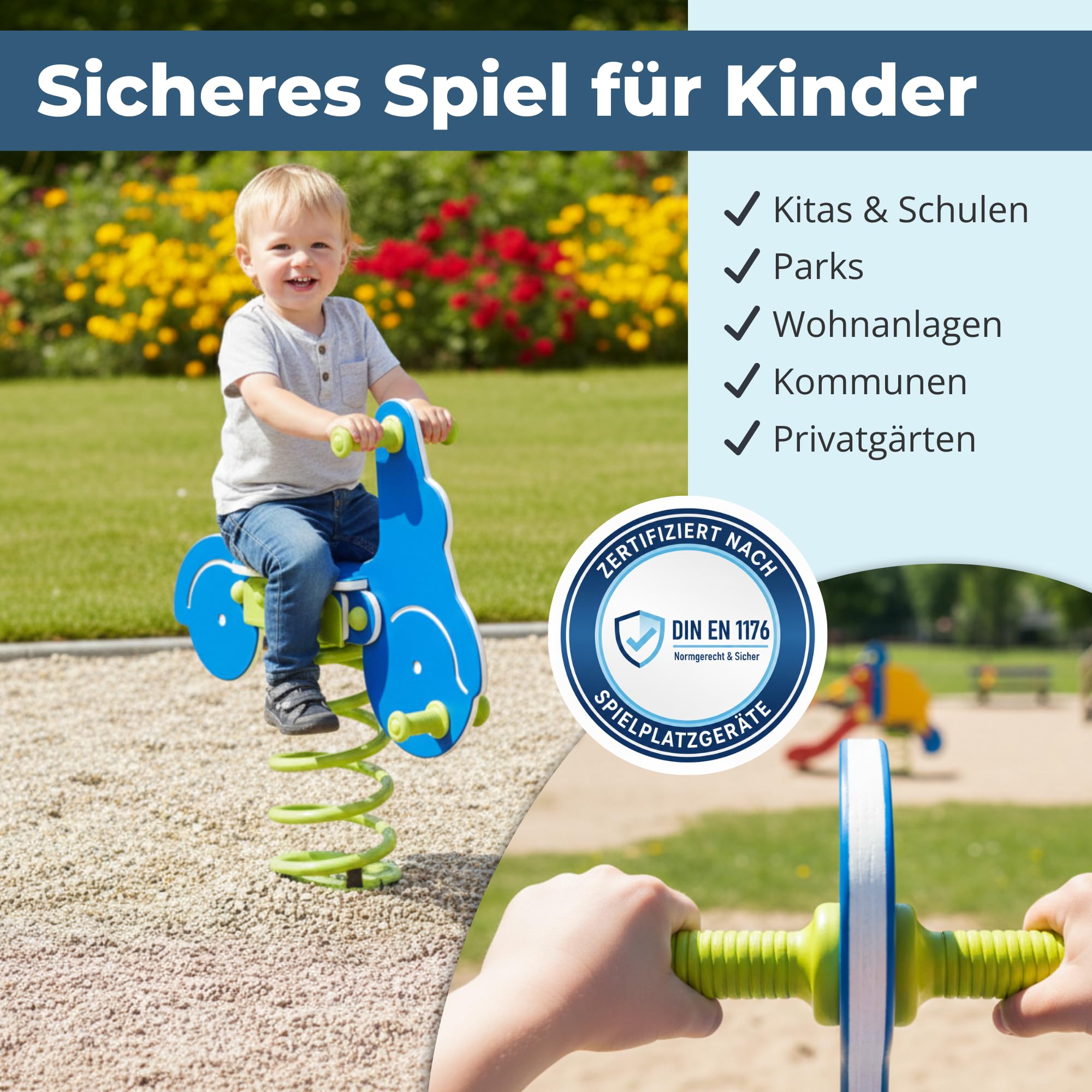 Federwippe Roller Schaukelwippe DIN EN 1176 geprüftes | Wipptier für öffentliche Spielplätze, Kindergarten und Kommunen aus HDPE Kunststoff Federtier inkl Bodenanker