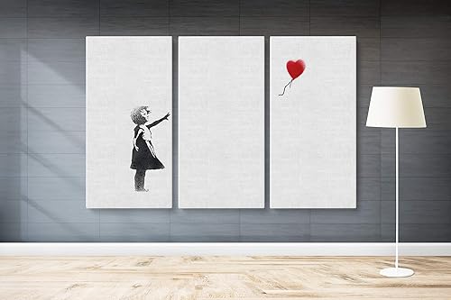 Banksy - Lienzo decorativo para pared con diseño de globo rojo con grafiti callejero (3 piezas, grande)