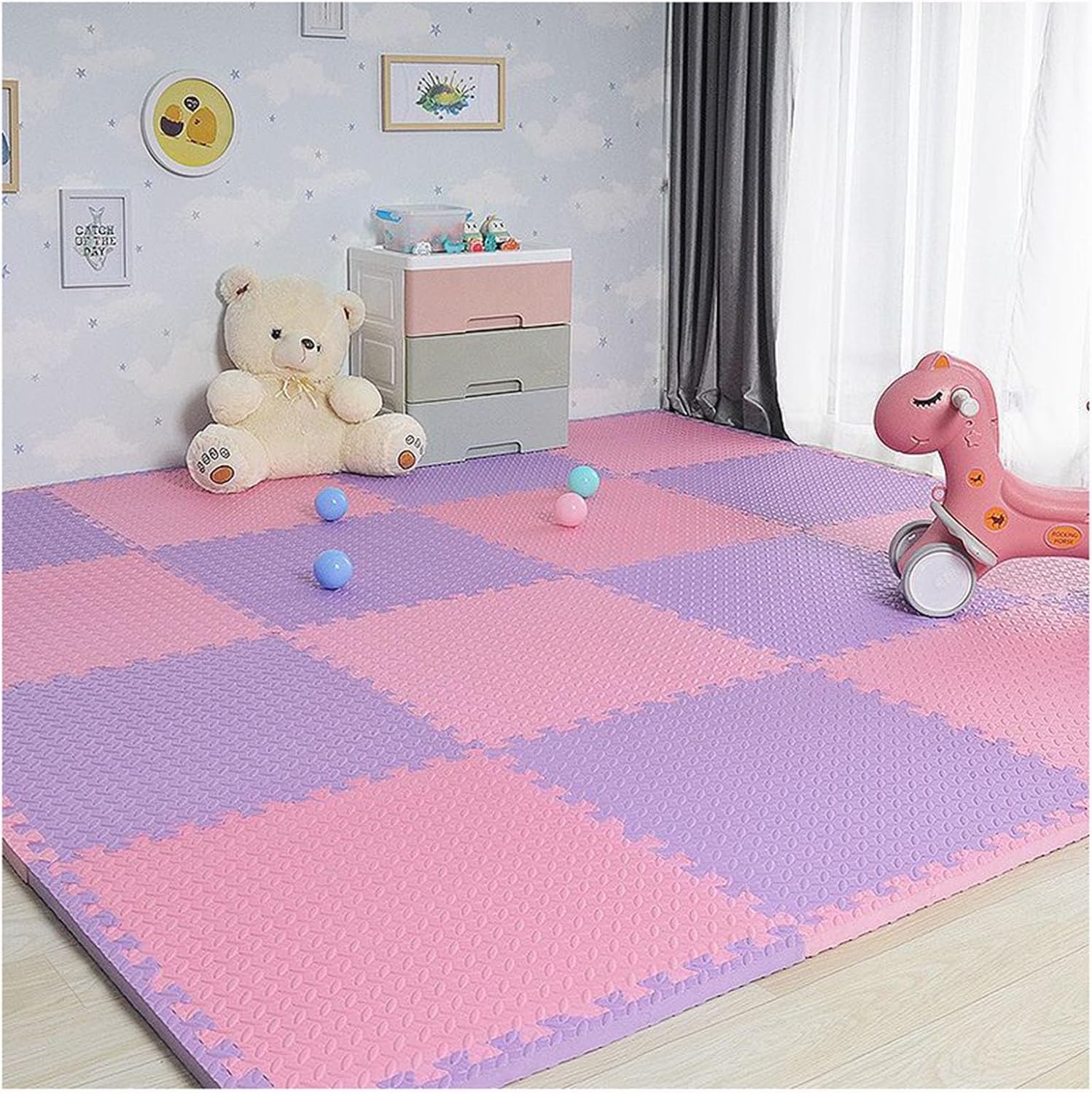 JvFbjLF 10 Pcs 30cm/60cm Foam Floor Tiles Square Interlocking Floor Mat DIY Puzzle Play Mat(Pink+Purple,24x24inch)