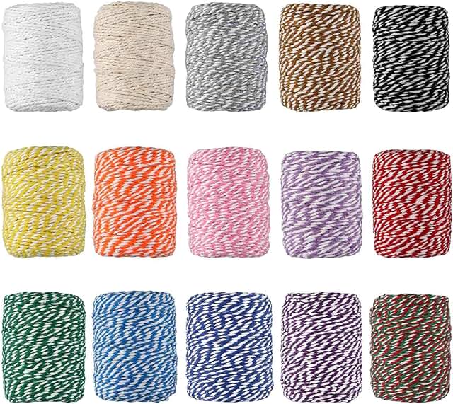 HULISEN Colorful Bakers Twine, 15 Rolls 2mm 3 Strands Cotton String for ...