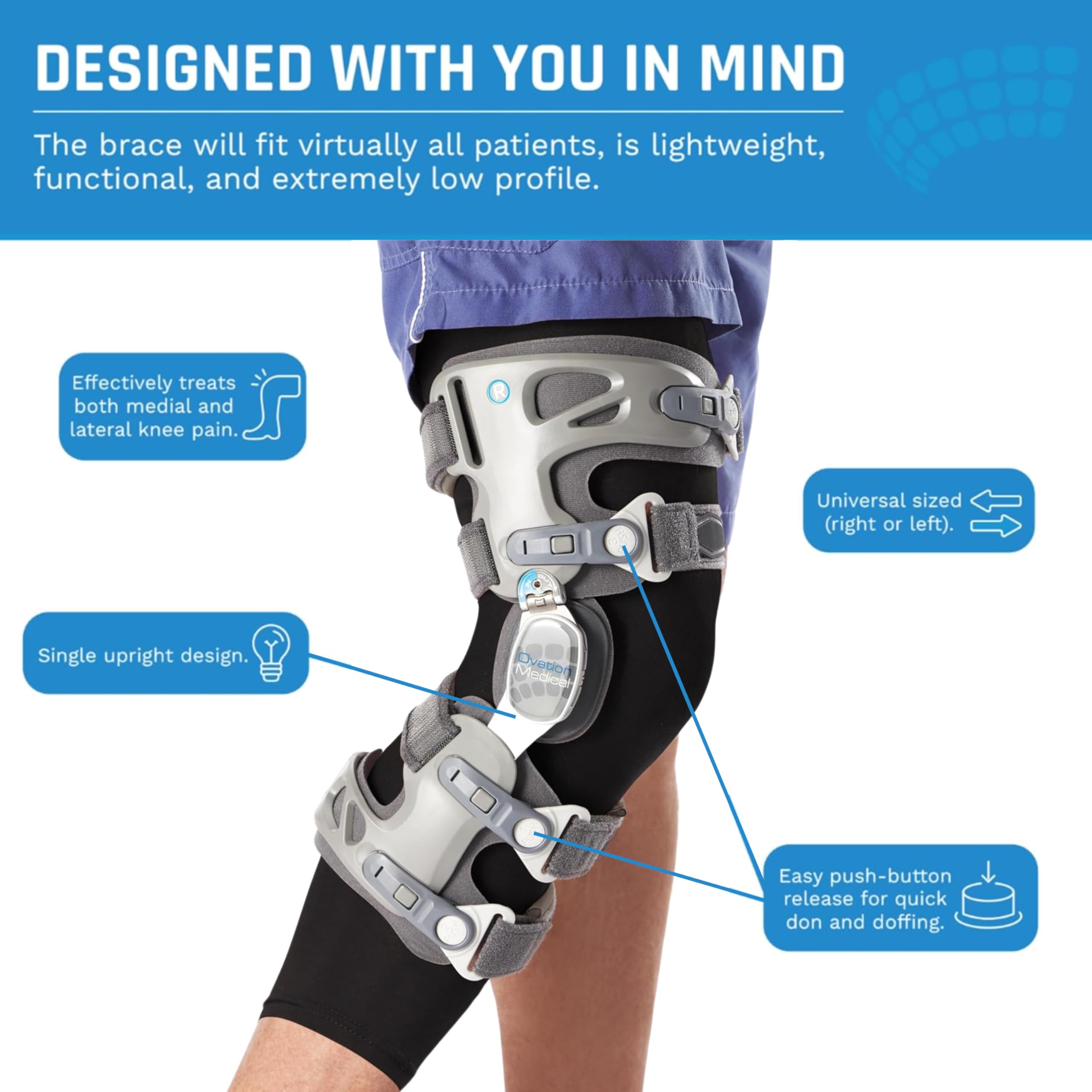 Ovation Medical Game Changer Unloader Knee Brace with Undersleeve - Lightweight OA Support for Arthritis & Pain Relief - Low Profile Design for Comfort Fit (Small/Medium, Right)