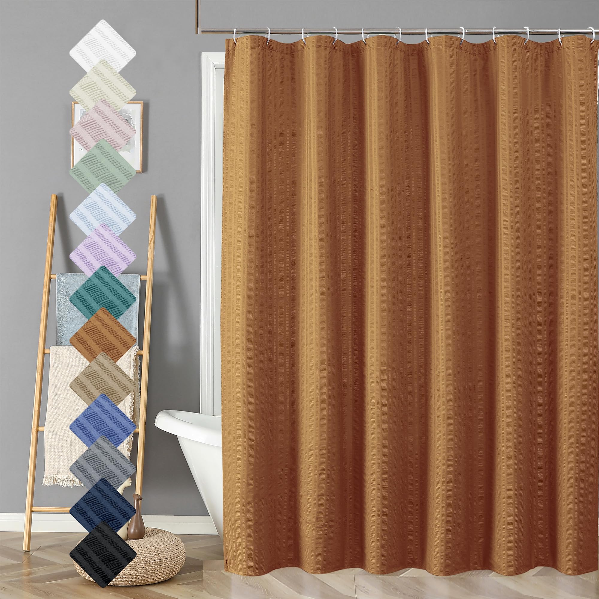 Aiyufeng Gold Shower Curtain for Bathroom, Embossed Textured Fabric Shower Curtain for Bathroom - Soft Cloth & Hotel Spa, Machine Washable, 72X78,Gold โ image 1