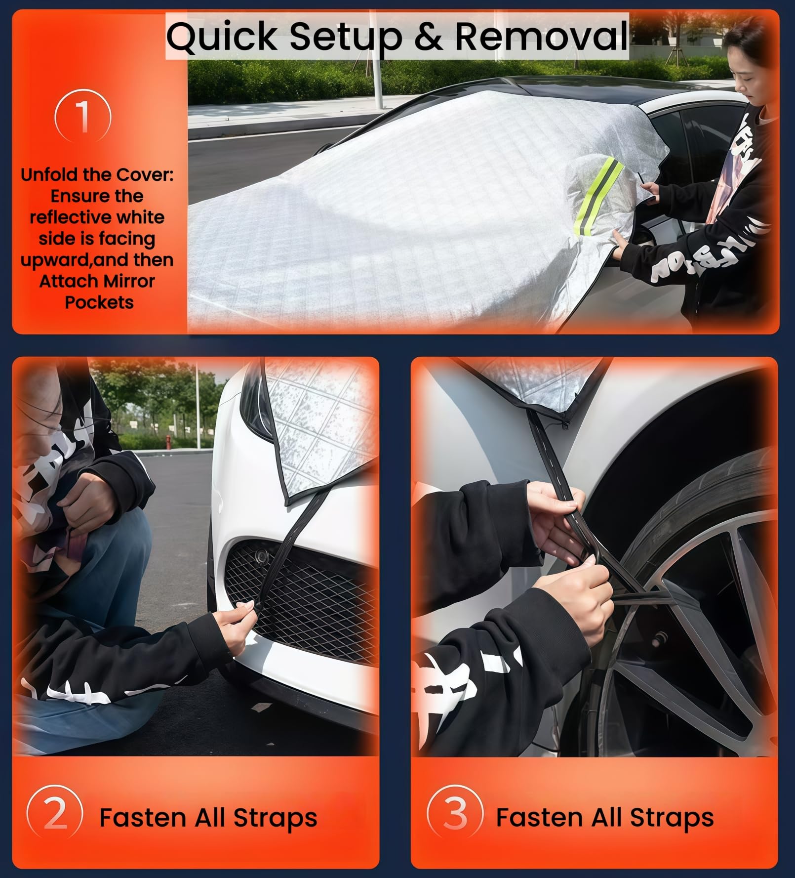 PONYBRO Heavy Duty Winter Car Snow Cover Thickened Enlarge 92x87 inch Waterproof Windshield Frost Cover for Ice and — view 7