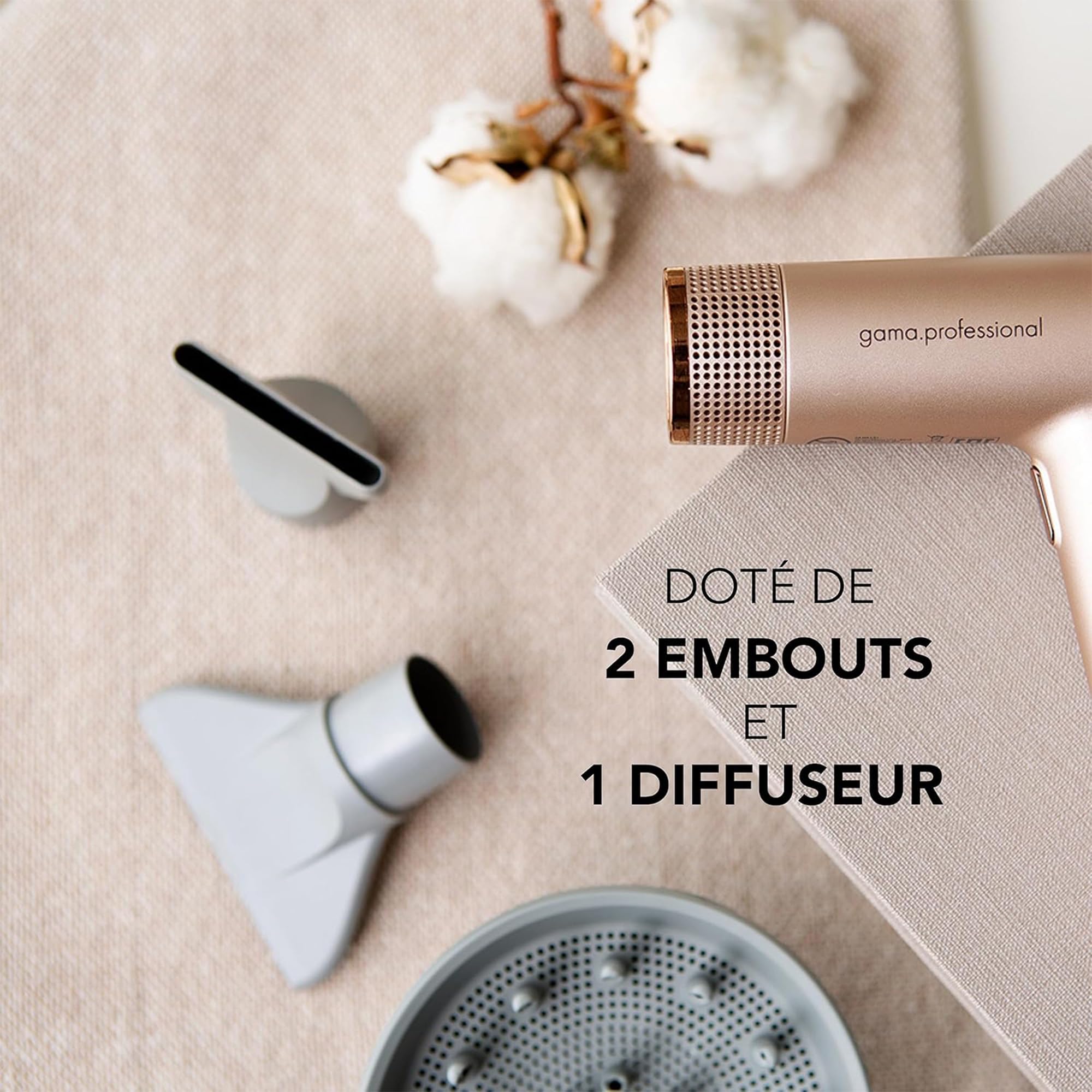GA.MA Italy Professional, iQ Perfect Hair Dryer, sèche-cheveux ultraléger avec moteur intelligent sans balais, technologie Oxy-Active pour des cheveux brillants, puissance 1600 W, Gold Rose