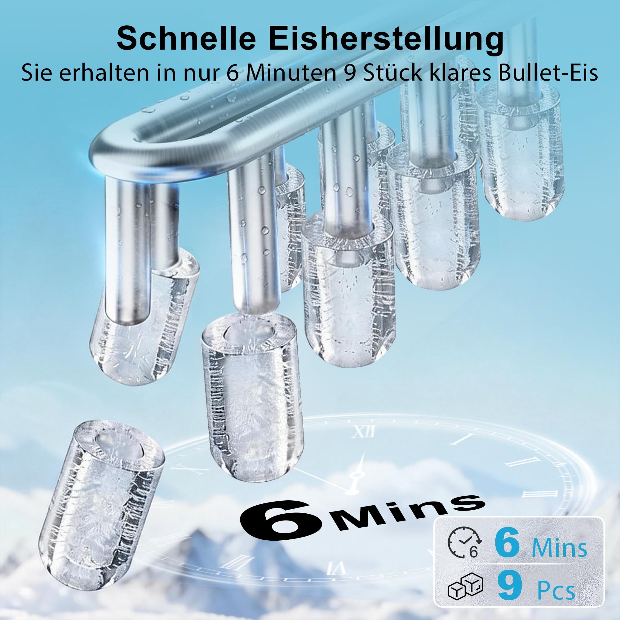 Citybee Eiswürfelmaschine Klein Kompakt & Leise - Schnell Eis 9 Würfel In 6 Min - 2 Eisgrößen Bis 14 Kg 24 H - Automatischer Stopp Selbstreinigung Tragbar Für Küche Büro Bar Party Grau