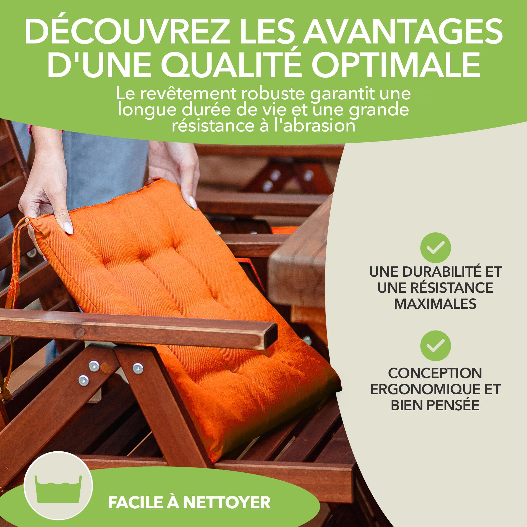 Gräfenstayn Jeu de 4 Coussins de Chaise 40x40x3 cm - Coussin d’extérieur pour Jardin et Salon de Jardin - Galette de Chaise extérieur avec Sangles - Housse Polycoton - Certifié Oeko-Tex Standard 100