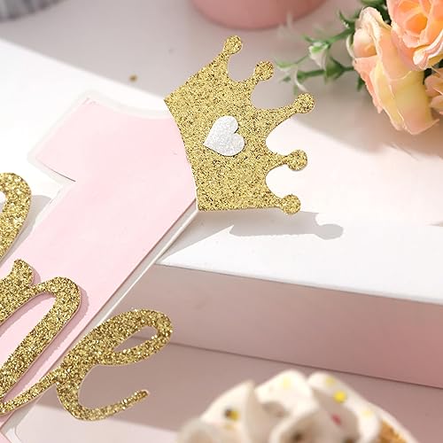 Miniatura 8 de Una decoración para tartas para bebés, rosa y dorado para el primer cumpleaños, accesorios para el primer cumpleaños