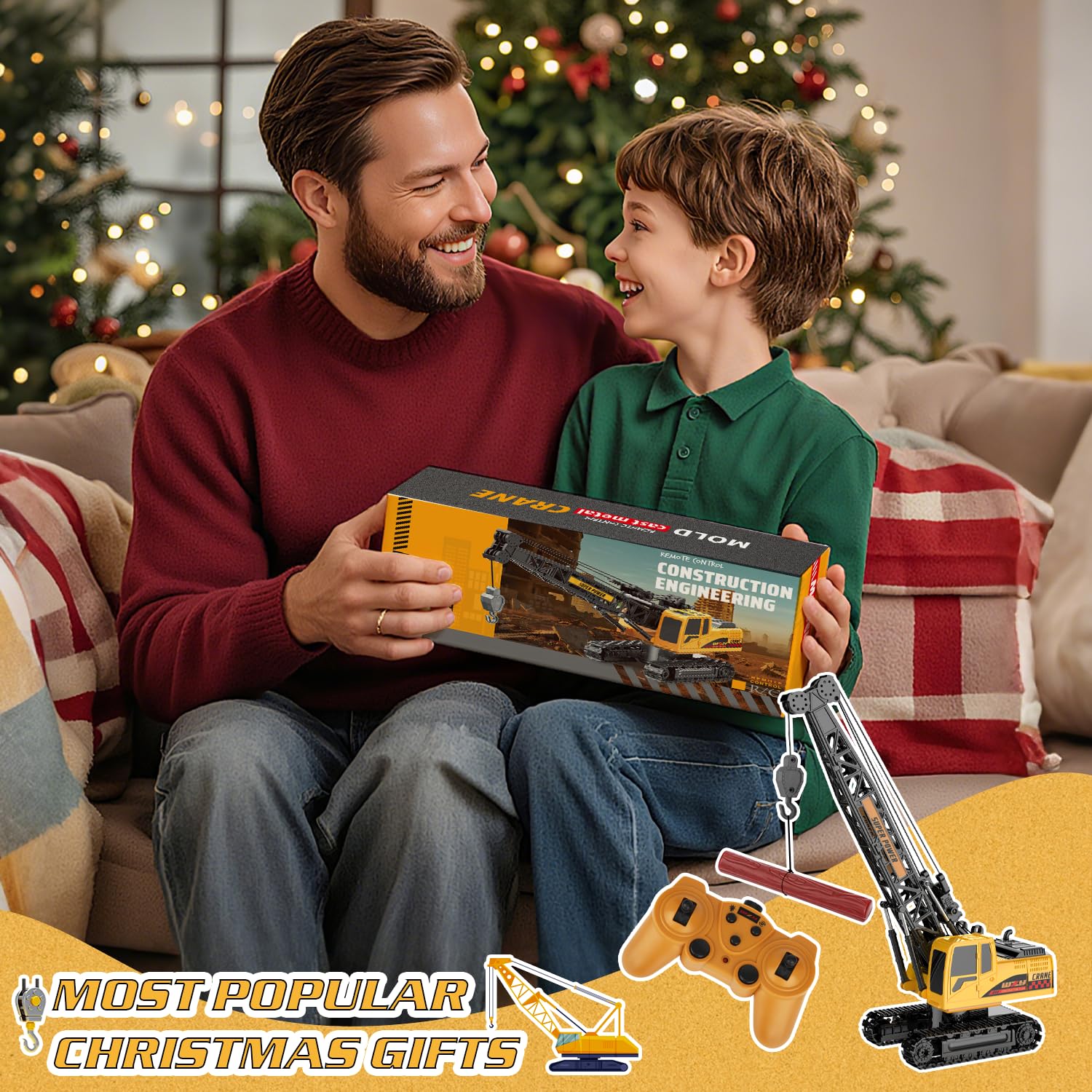 Grue Telecommandée Enfant, Jouets Gruejouet Enfant avec 20 Mini Panneau Signalisation Lumières et Sons Réalistes, Cadeaux d'anniversaire de Noël pour Garçons Filles