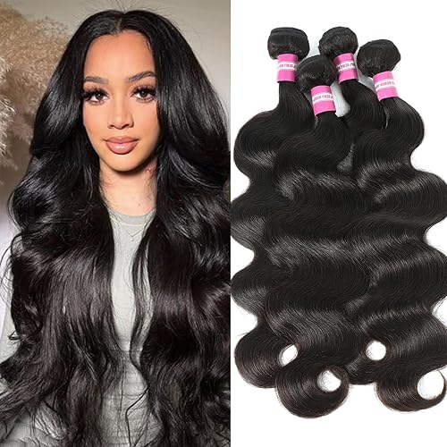 12A Human Hair Bundles 20 22 24 26 Inch Body Wave Bundles Human Hair 100% Unprocessed Brazilian Virgin Hair 4 Bundles Deals Human Hair Extensions Quick Weave Bundles Human Hair Natural Color