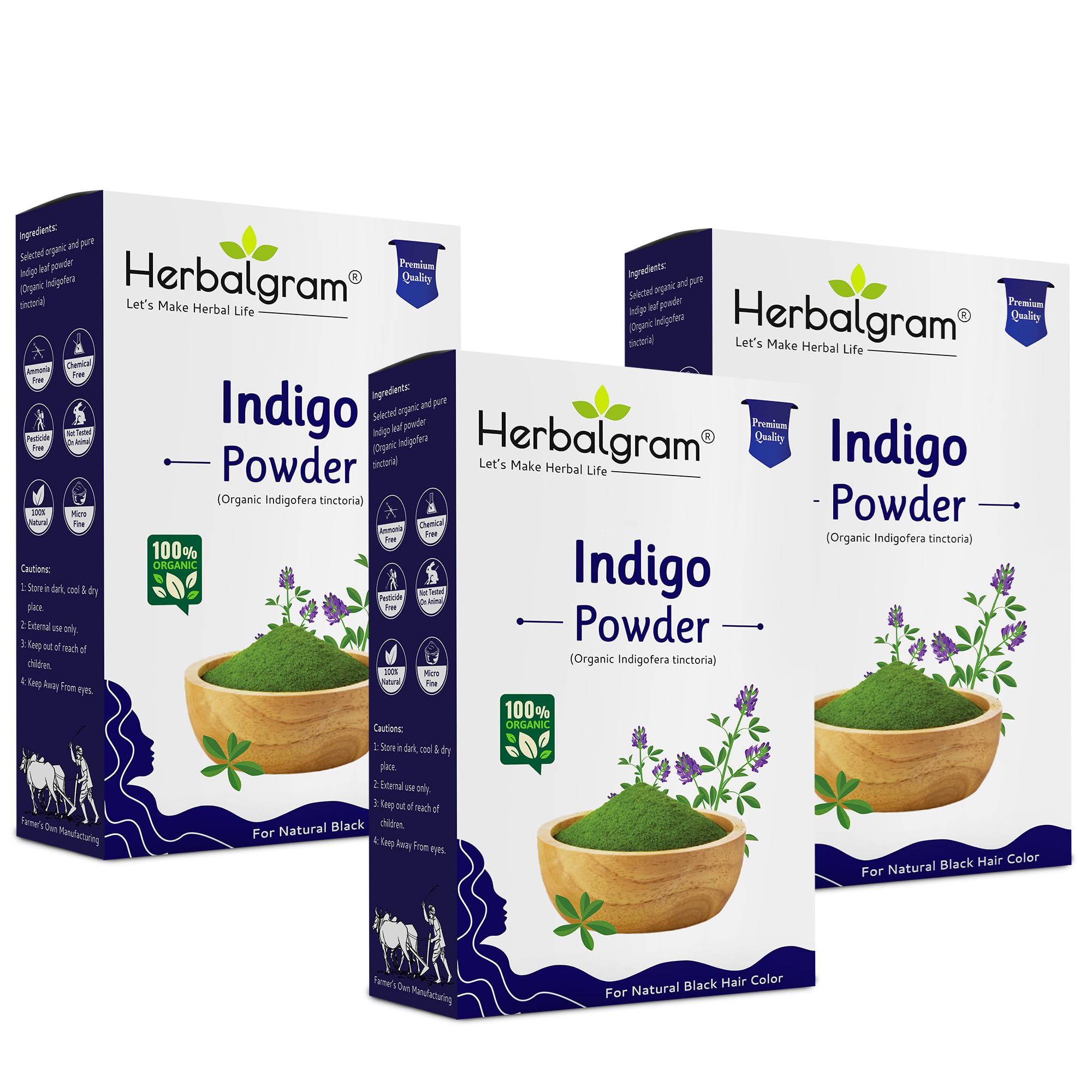 Herbalgram 100% Pure & Natural Indigo Powder 300gm Hair Dye for Deep Black & Brown Shades Cruelty-free & Vegan for Natural Hair Coloring Pack of 3x 100gm-image-26