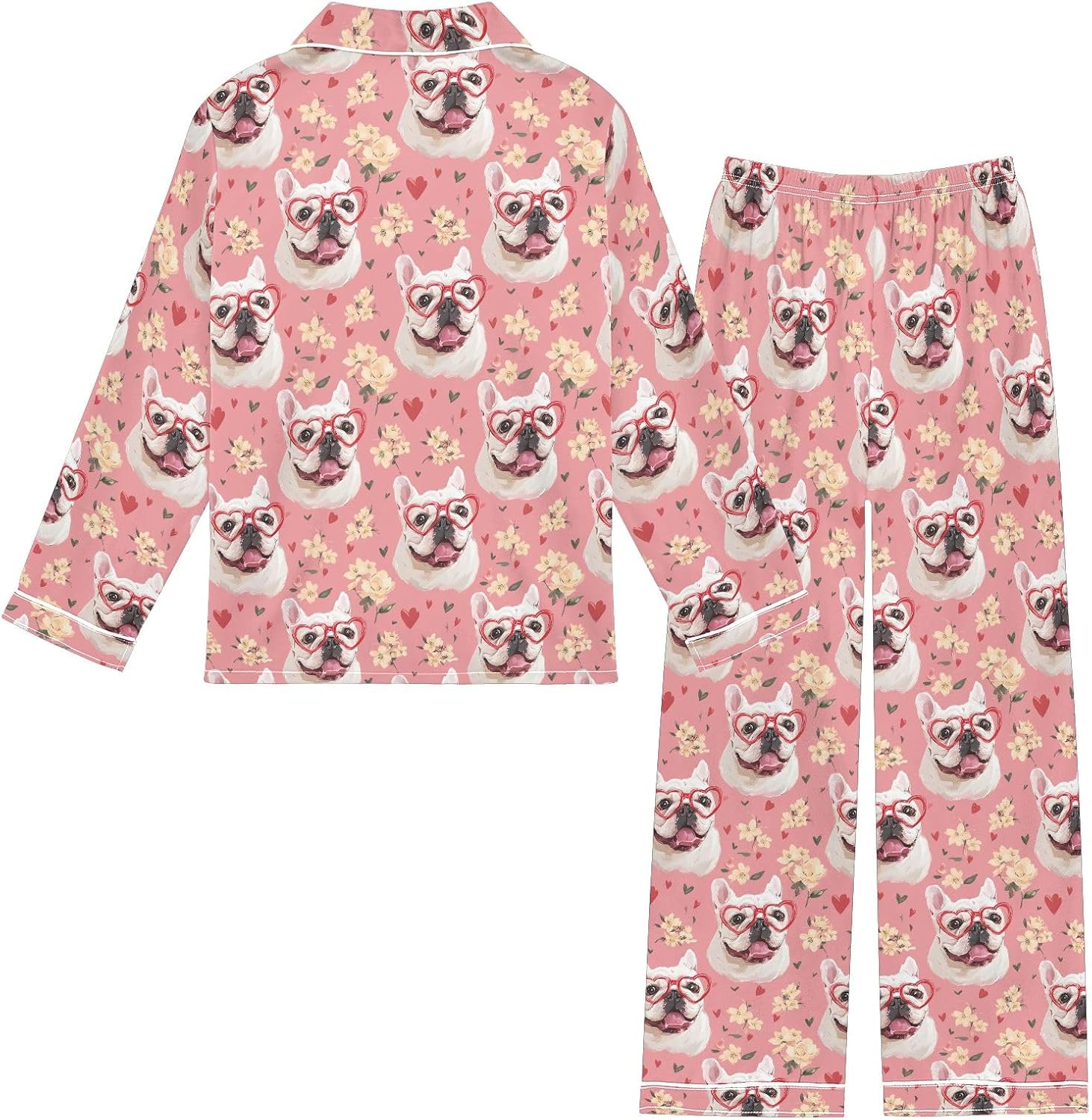 Kids Casual Satin Wear Set French Bulldog Floral Pattern Unisex Relaxed Fit Clothing