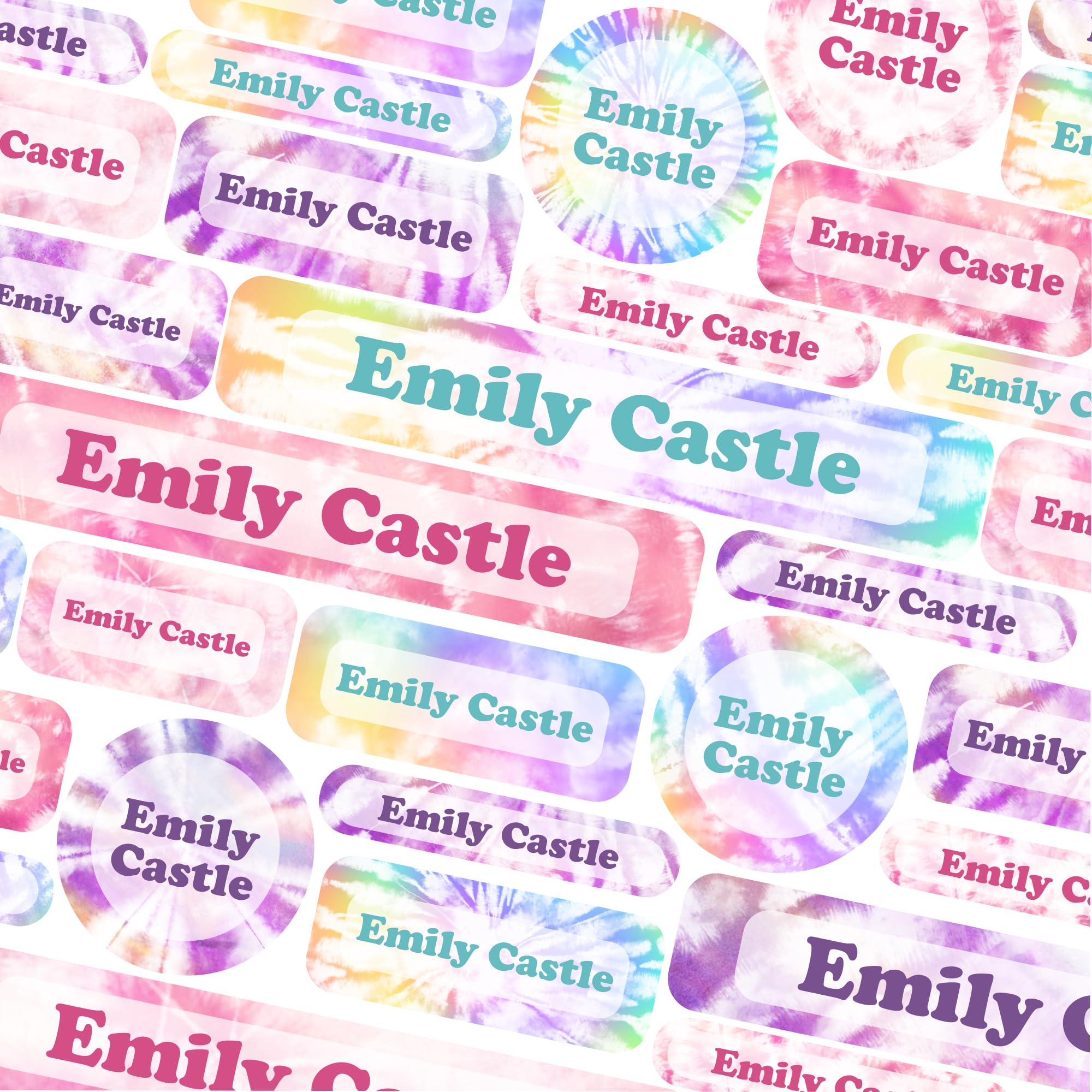123 School Name Labels for Children No Iron Name Tags for Clothes Name Stickers for Water Bottles, Uniform, Secondary School, College, Care Homes, Washable and Dishwasher Safe (Pastel Tie Dye)