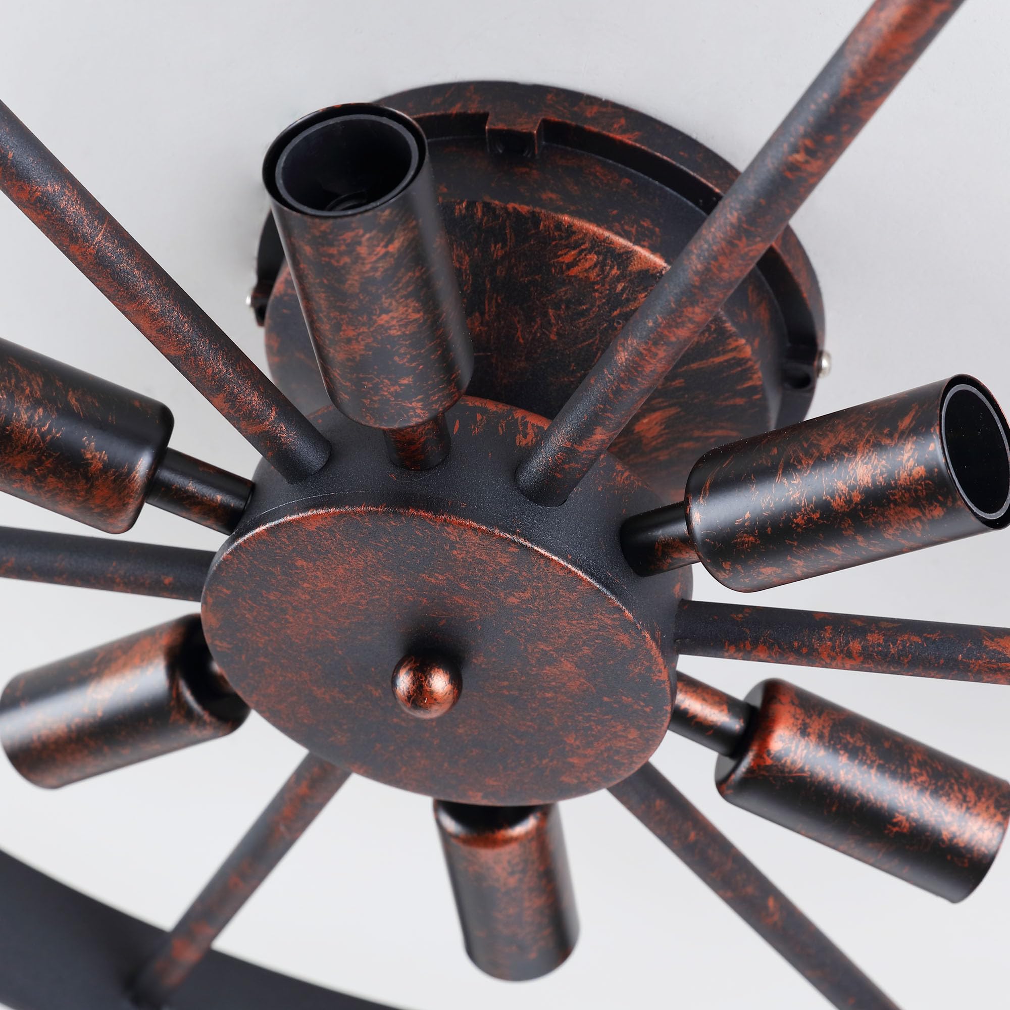 Industrial Vintage Deckenleuchte für Schlafzimmer Kreativ Wagenrad Design | JHYPVII Rostrot Retro Küche Deckenlampe E14 × 6 Flammig Rund Schlafzimmerlampe für Flur bad Esszimmer (Rostrot)