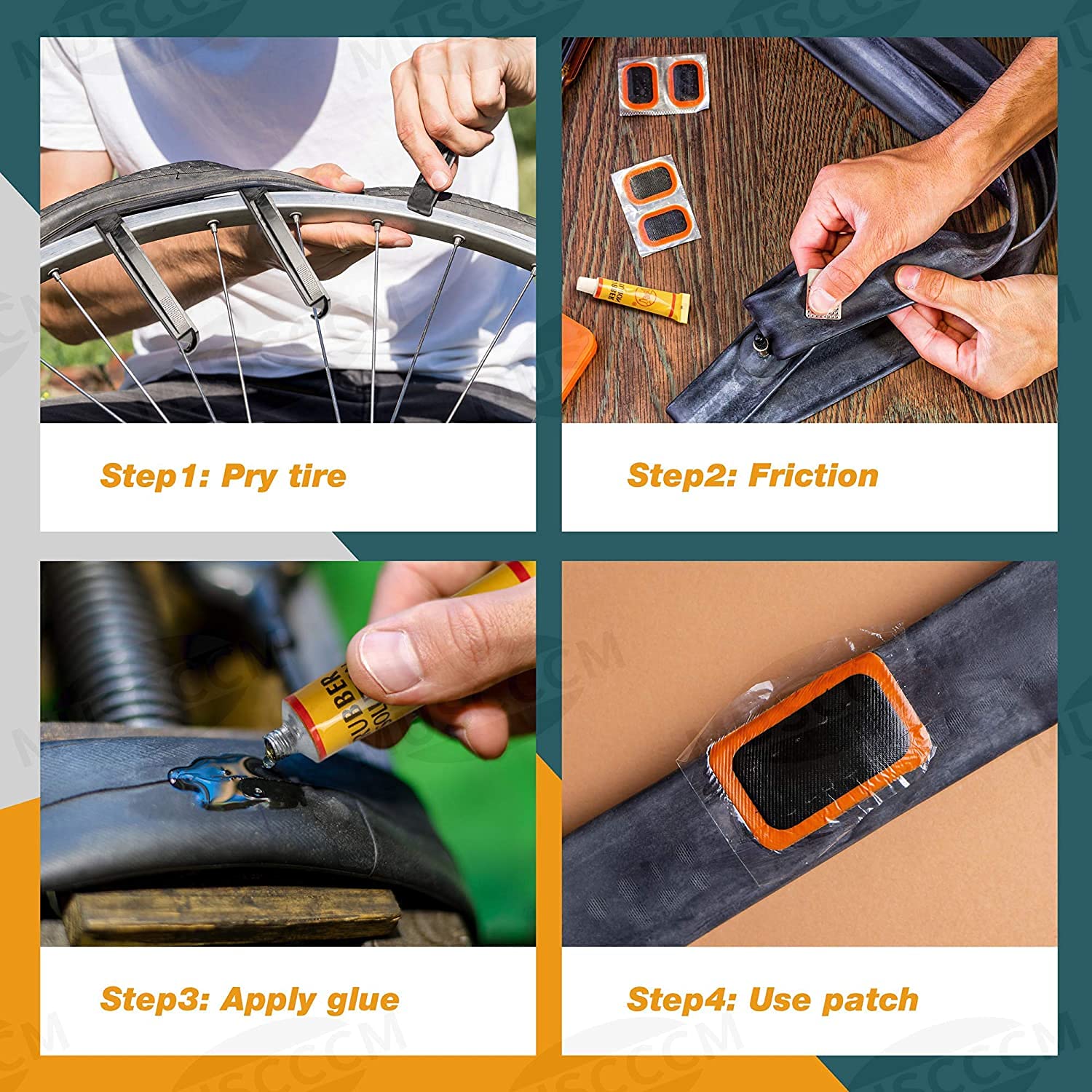 96 Pièces Rustine Vélo, Pneu En Caoutchouc Patch, 48 Patchs