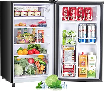Upgraded Mini Fridge for Bedroom 3.2 Cu.Ft Small Refrigerator with Freezer for Dorm Office, Compact Single Door Adjustable Thermostat Low Noise, 17.5" D x 17.7" W x 31.5" H, Black