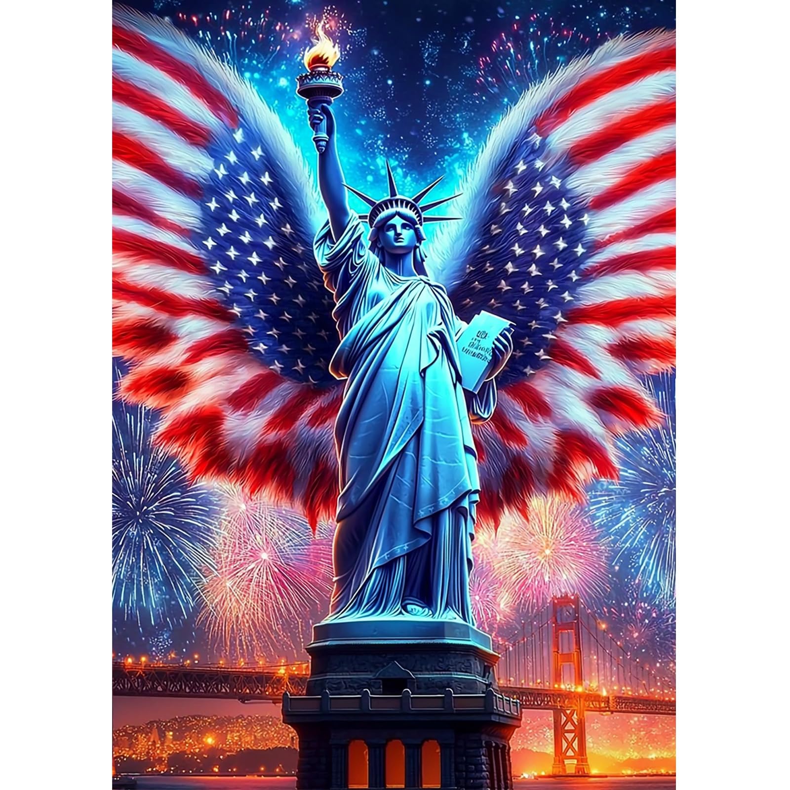 Bowetile Independence Day 5D Diamond Art Kits for Adults, 4th of July Statue of Liberty Diamond Painting Kit, DIY Full Drill Diamond Dots Paintings