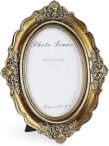 5x7 Gold Frames Vintage Picture Frame, Bronze Gold 5 by 7 Picture Frame Hand-Crafted Resin with Glass Front Ornate Retro Antique Photo Frame for Wall and Tabletop Display Home Decor