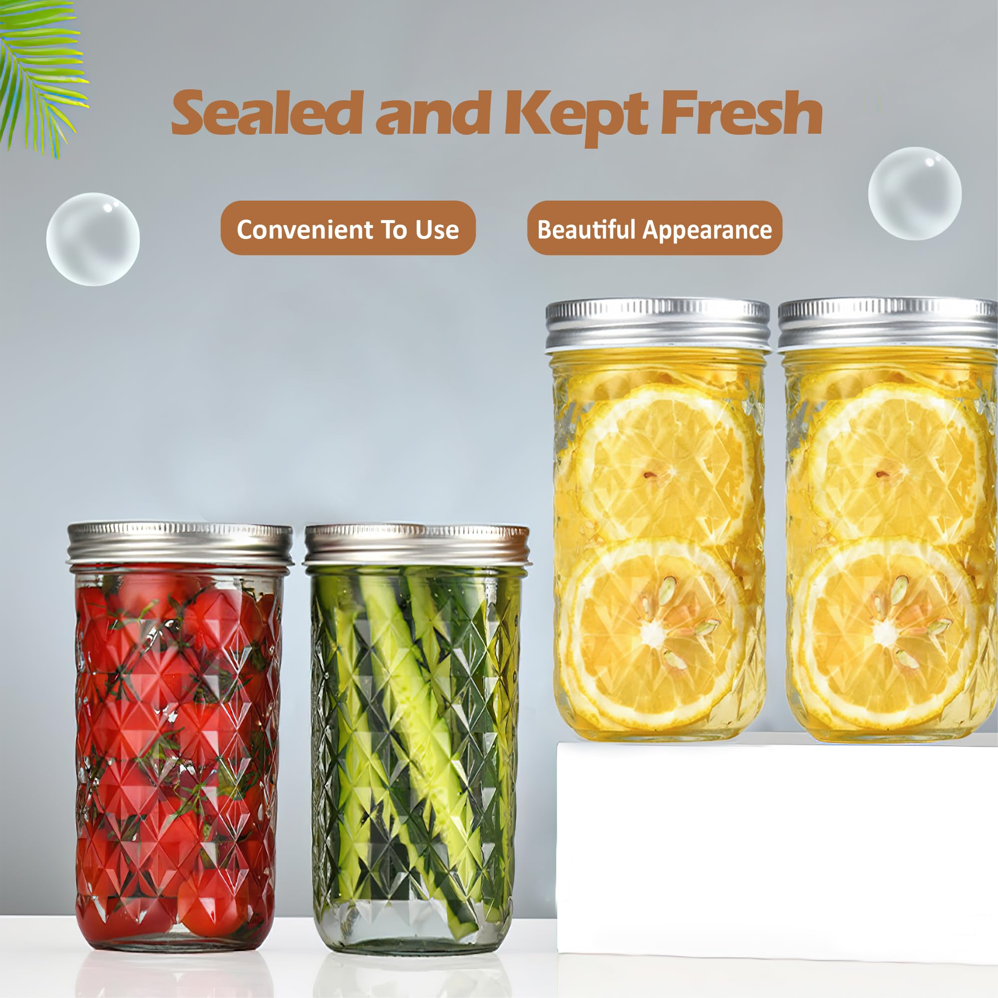 Confezione da 4 contenitori decorativi in vetro trasparente con coperchio ermetico, per insalata, avena, snack, yogurt, cereali, frutta, spezie, zucchero, caffè