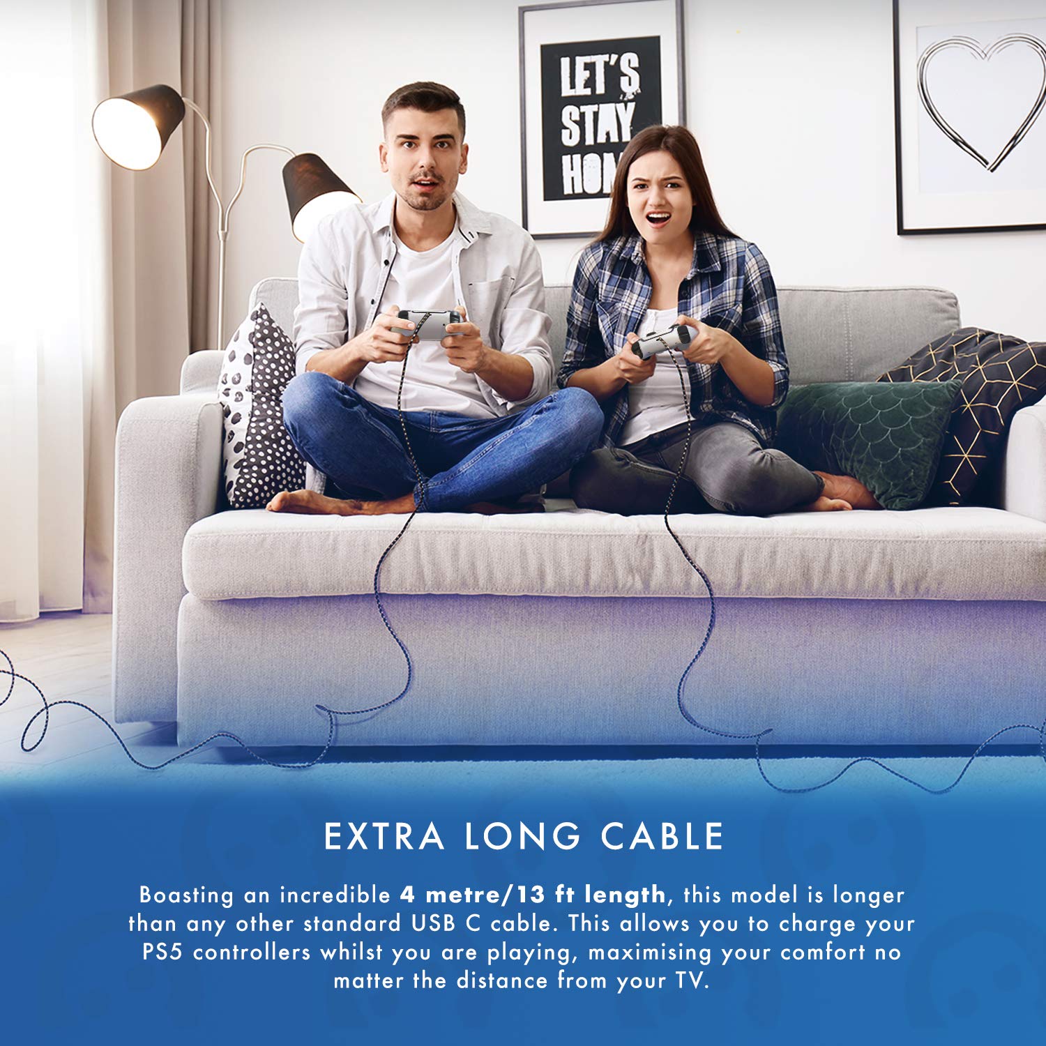 Numskull Sony PlayStation 5 - Cavo di ricarica intrecciato in nylon, 4 m, ricarica rapida, compatibile con Nintendo Switch, Xbox Series X/Series S
