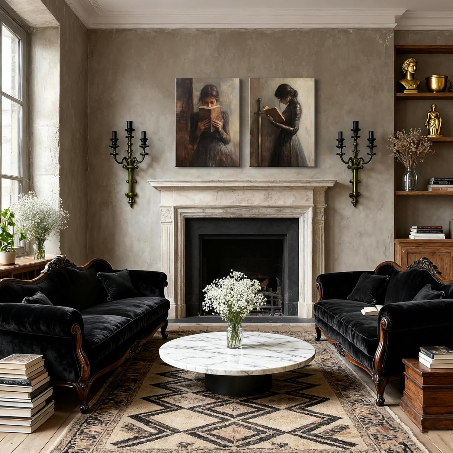 Dark Academia Wall Art Dark Moody College Girl Painting Poster Print Gothic Victorian Woman Reading Magic Book Picture Wall Decor for Library Corner Bedroom Dorm Living Room 12x16 In