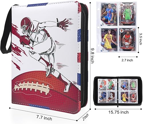 Miniatura 4 de Carpeta de tarjetas de fútbol con 400 bolsillos con mangas, piel sintética de alta calidad, bolsillos transparentes, adecuada para tarjetas