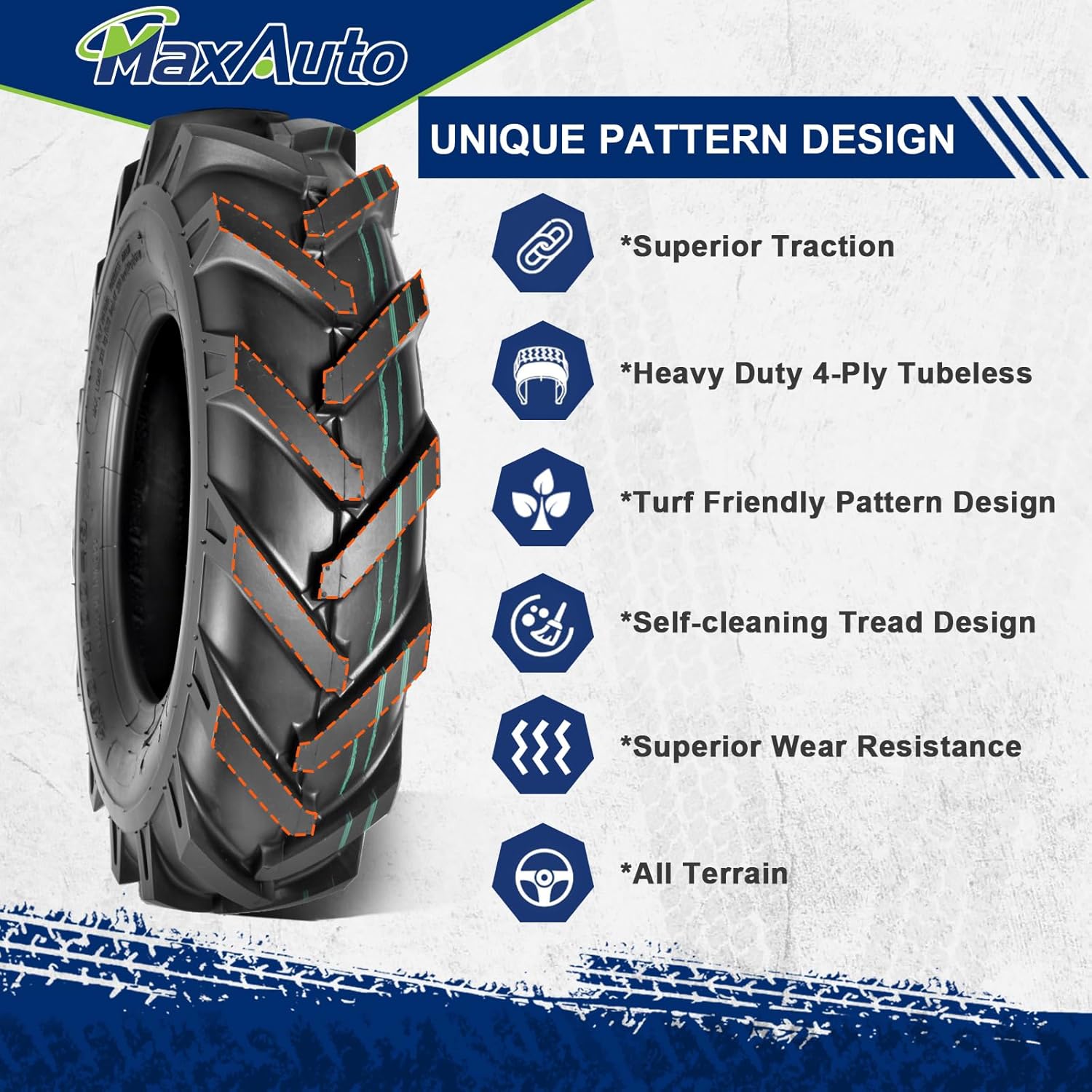 MaxAuto 2Pcs 4.80/4.00-8 Tires 4.80x4.00-8 8" Lawn Garden Tires 4.80x4.00x8 4.80-4.00-8 Turf Lawnmower Tractor Golf Cart Tubeless Tire