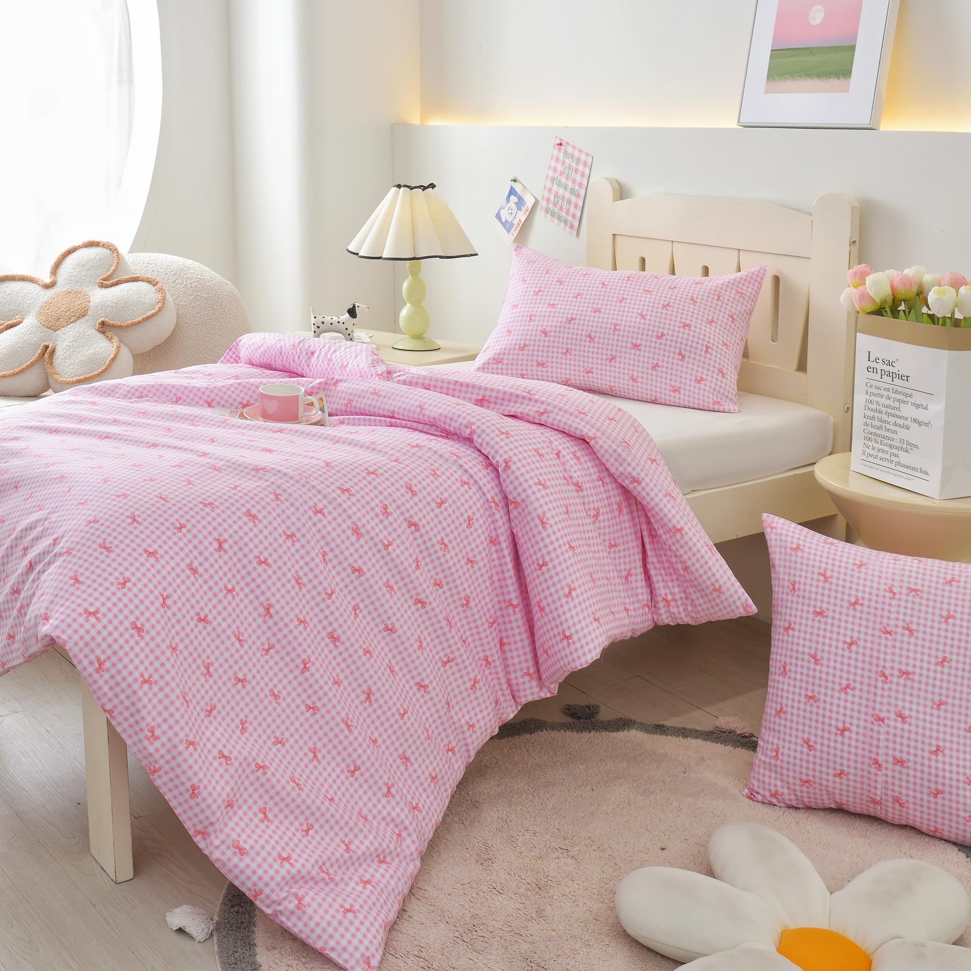 HMtideby Pink bowknot Toddler Kids Bedding Set for Girls Cot Bed Duvet Cover with Pillowcase, 2 pcs, 120 x 150 cm - Image 4
