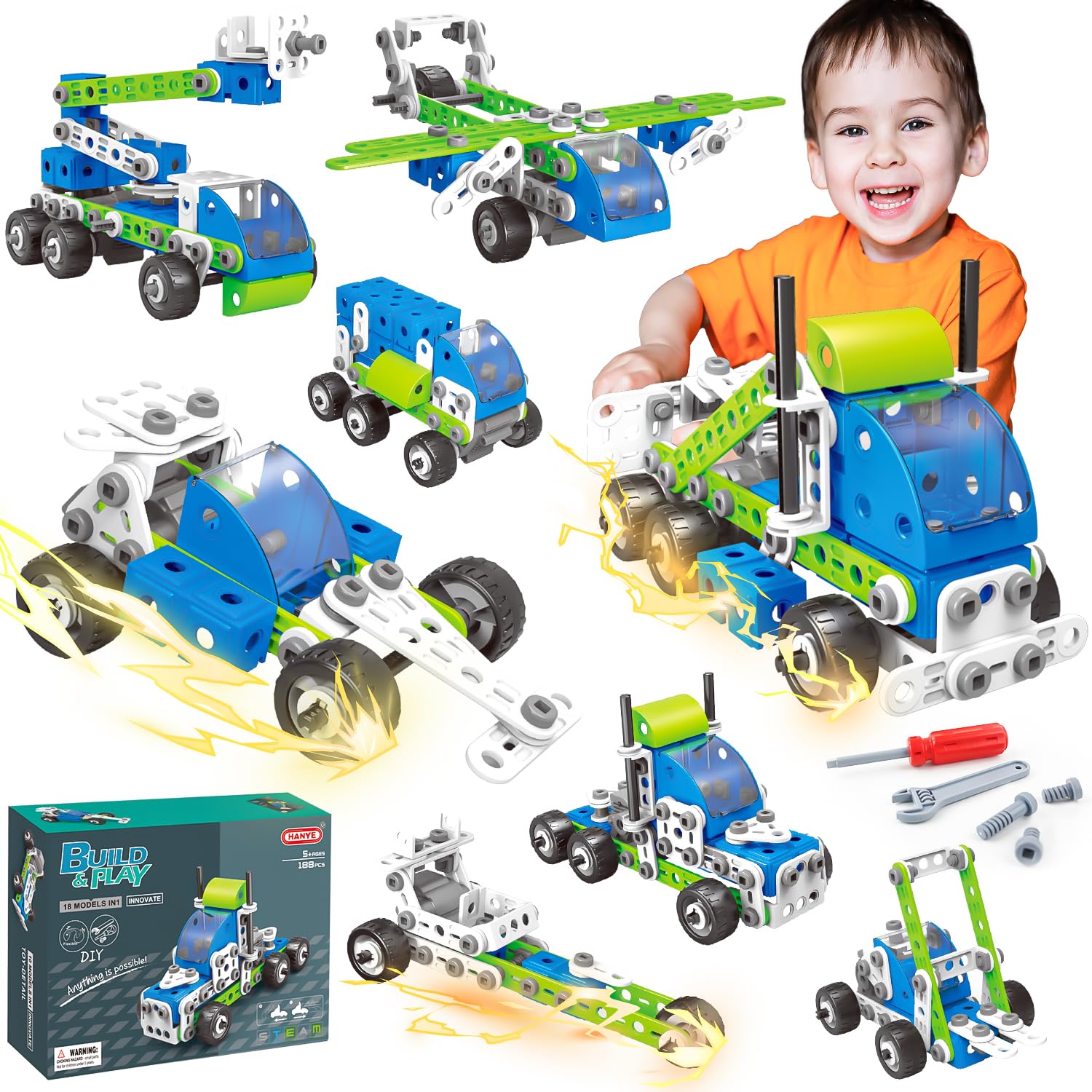 SMIESSKIDDO 18 in 1 STEM Toys, 175 PCS Building Toys for Kids Ages 4-8 5-7 6-8 Educational Activities for Boys 4-6 8-10 Construction Creative Games