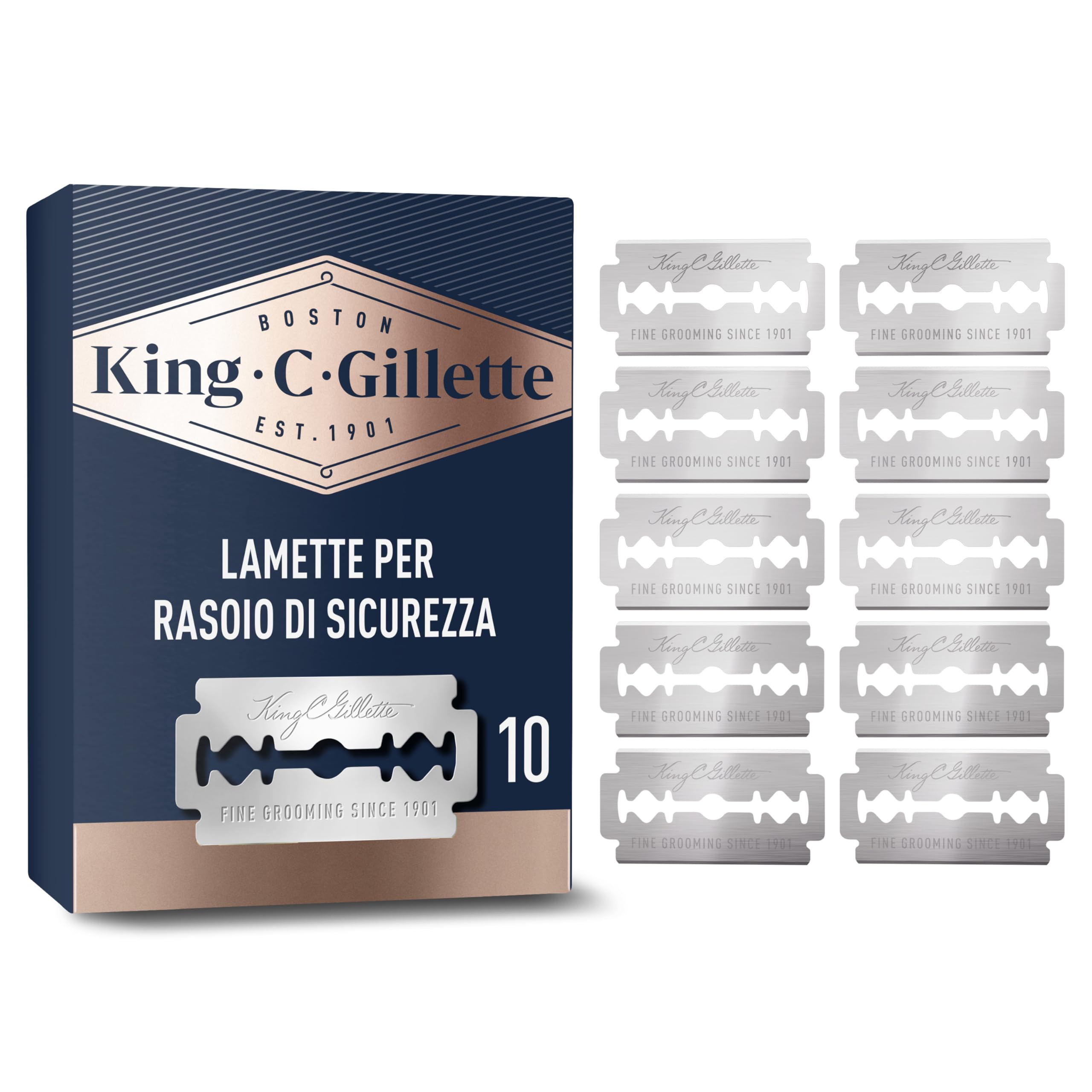 King C. Gillette Lamette Di Ricambio per Rasoio Di Sicurezza Da Uomo. Confezione con 10 Lamette. Le Migliori Lame Di Gillette In Acciaio Inossidabile e Rivestite In Platino