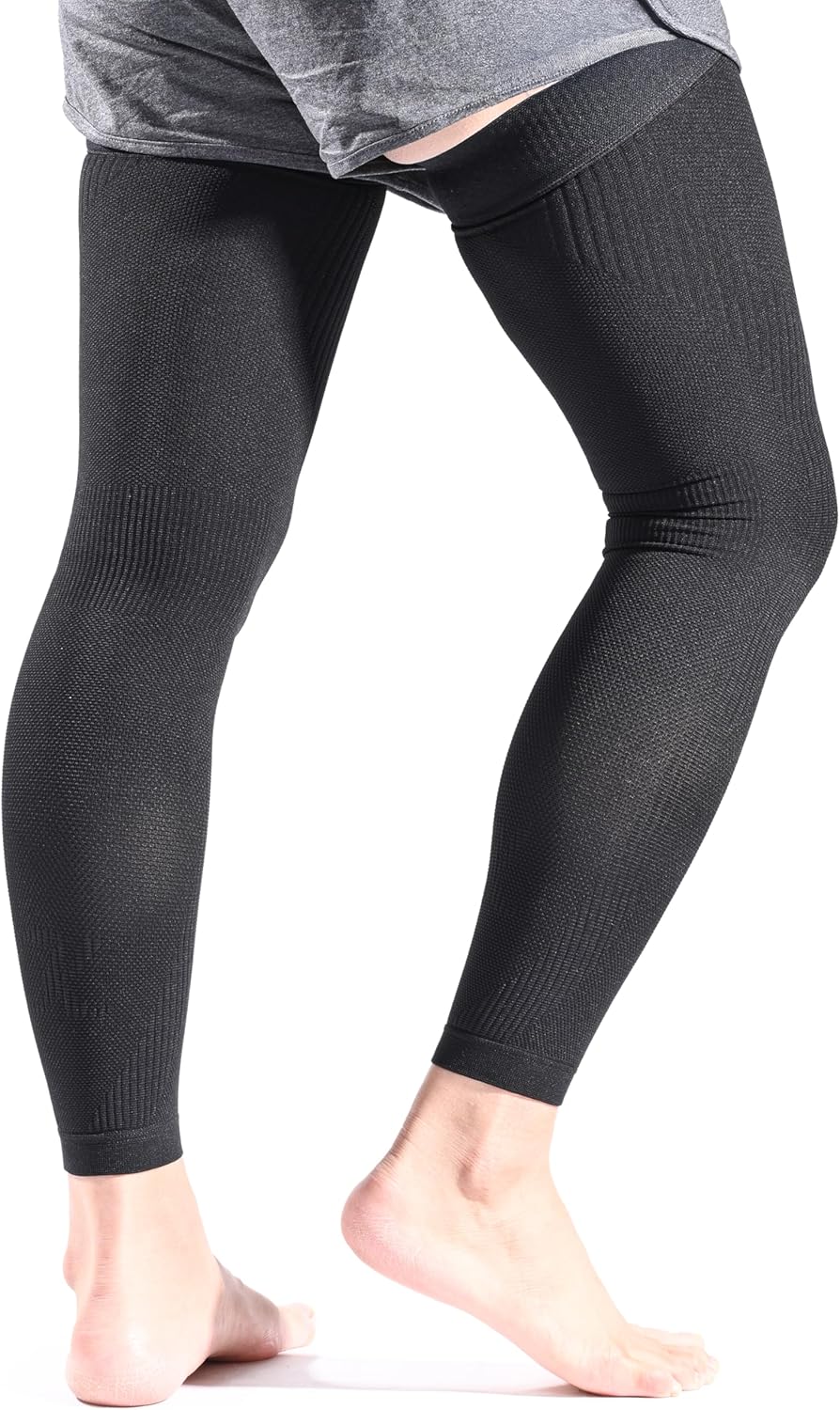 KEKING Full Leg Compression Sleeves, Unisex, Thigh High Compression Stocking 20-30mmHg Graduated Support for Thigh Calf Knee, Running, Basketball, Reduce Varicose Veins and Swelling, All Black L - Image 6