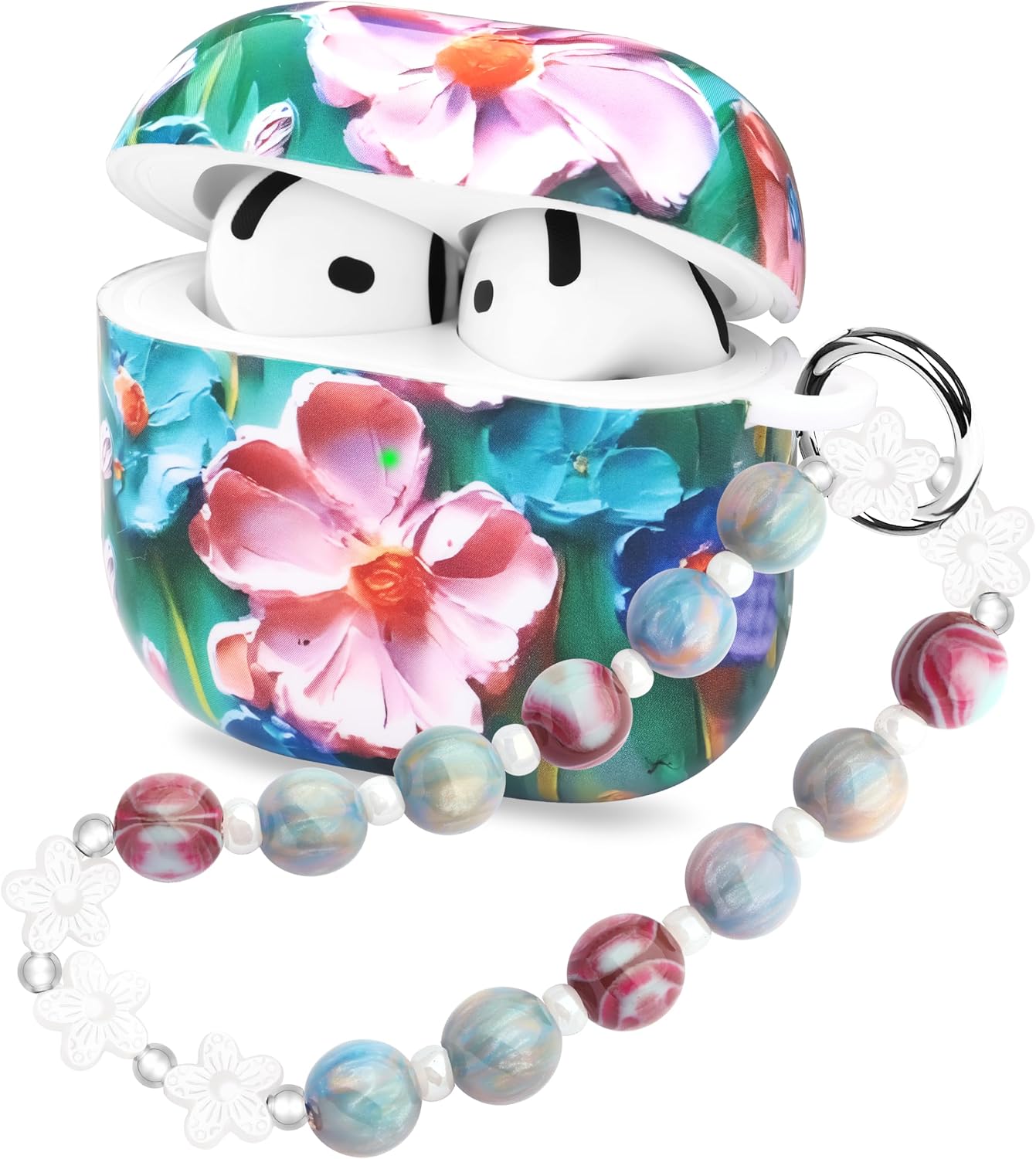 for Airpods 4 Case with Cute Charm Lanyard Bracelet Flower Green