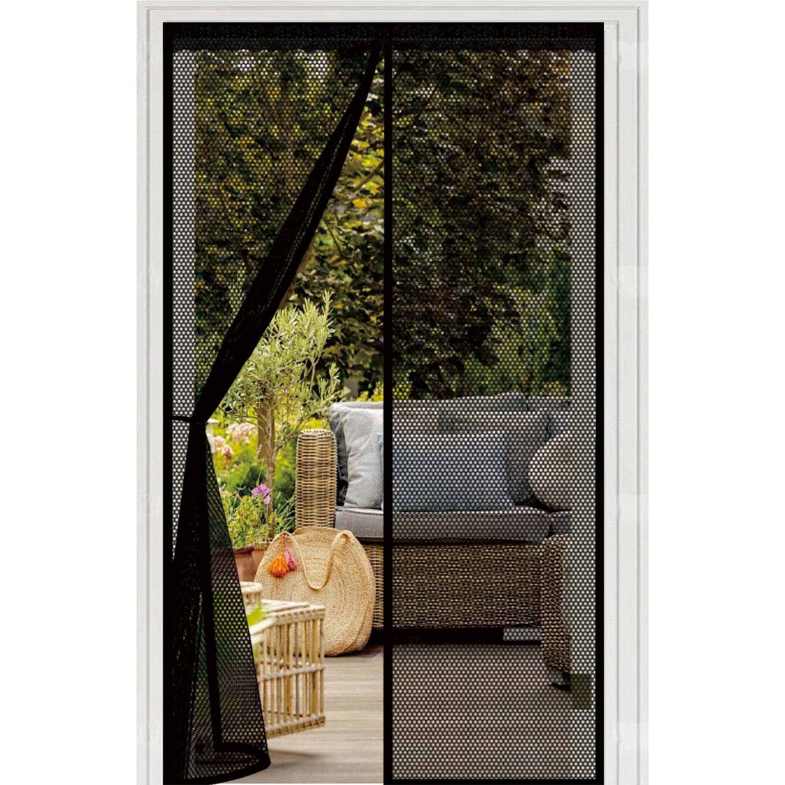 Zanzariera Magnetica 141 x 256 cm Chiusura Automatica a Calamite, Monta Facilmente, Non Serve Forare, Vostra Dalle Zanzare, Tenda Zanzariera con Magneti per Cortile, Nero