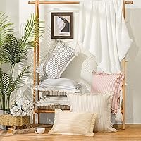 Vista 3 de ZWJD Juego de 2 fundas de almohada de 18 x 18 pulgadas, a rayas con flecos, de algodón, decorativas, cuadradas, para sofá, cama, sala de estar