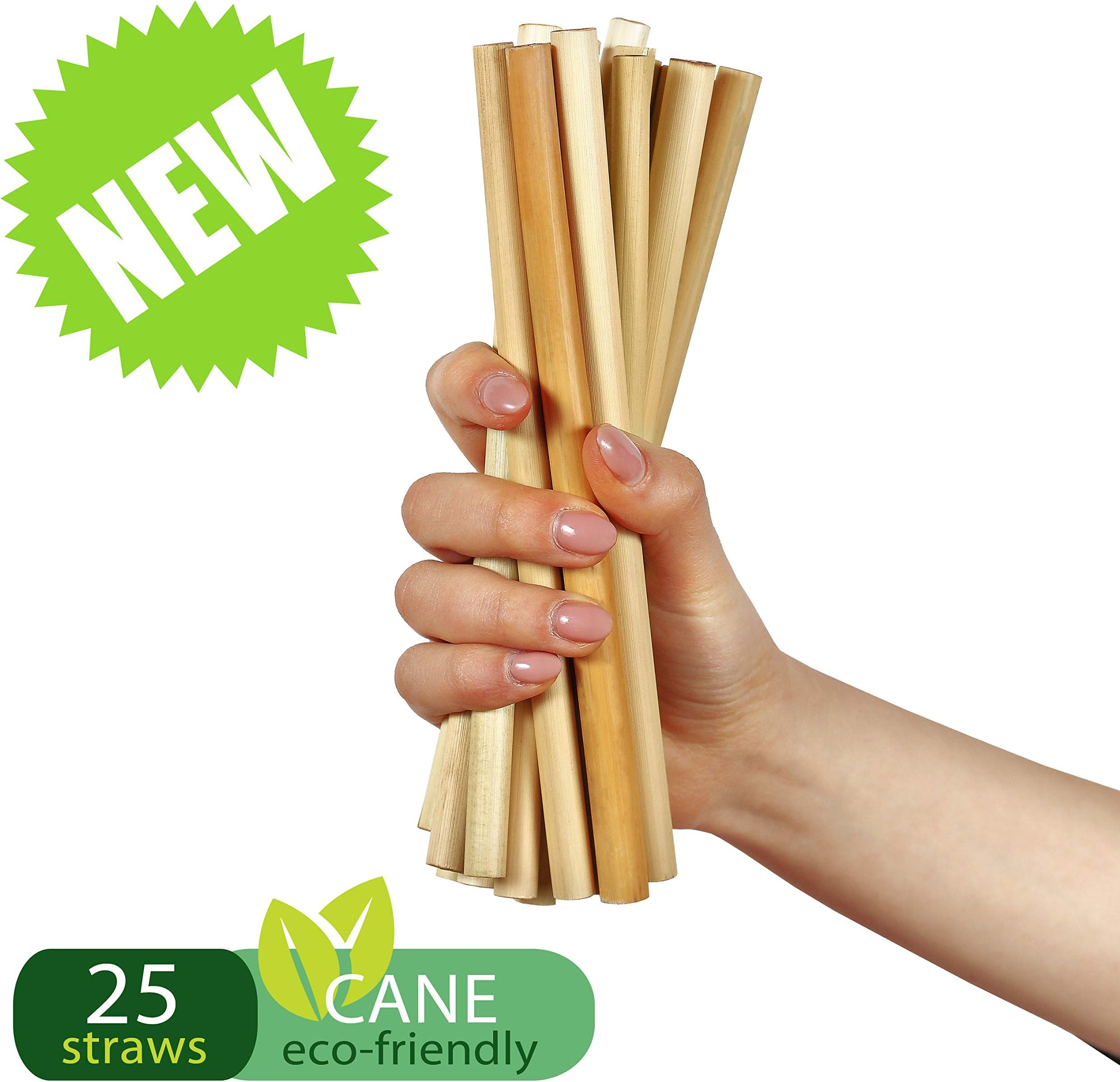 100% Biodegradable & Compostable Eco Friendly Long Cane Straws - Pack of 25 - Natural and Disposable Drinking Smoothie Straws - Better Alternative to Plastic, Paper, Stainless-Steel, Silicone & Glass