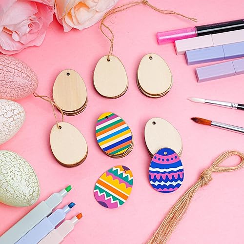 Miniatura 10 de Yookat 50 piezas de huevos de Pascua recortados de madera sin terminar adornos de huevo de Pascua madera de huevo manualidades recortes huevos de