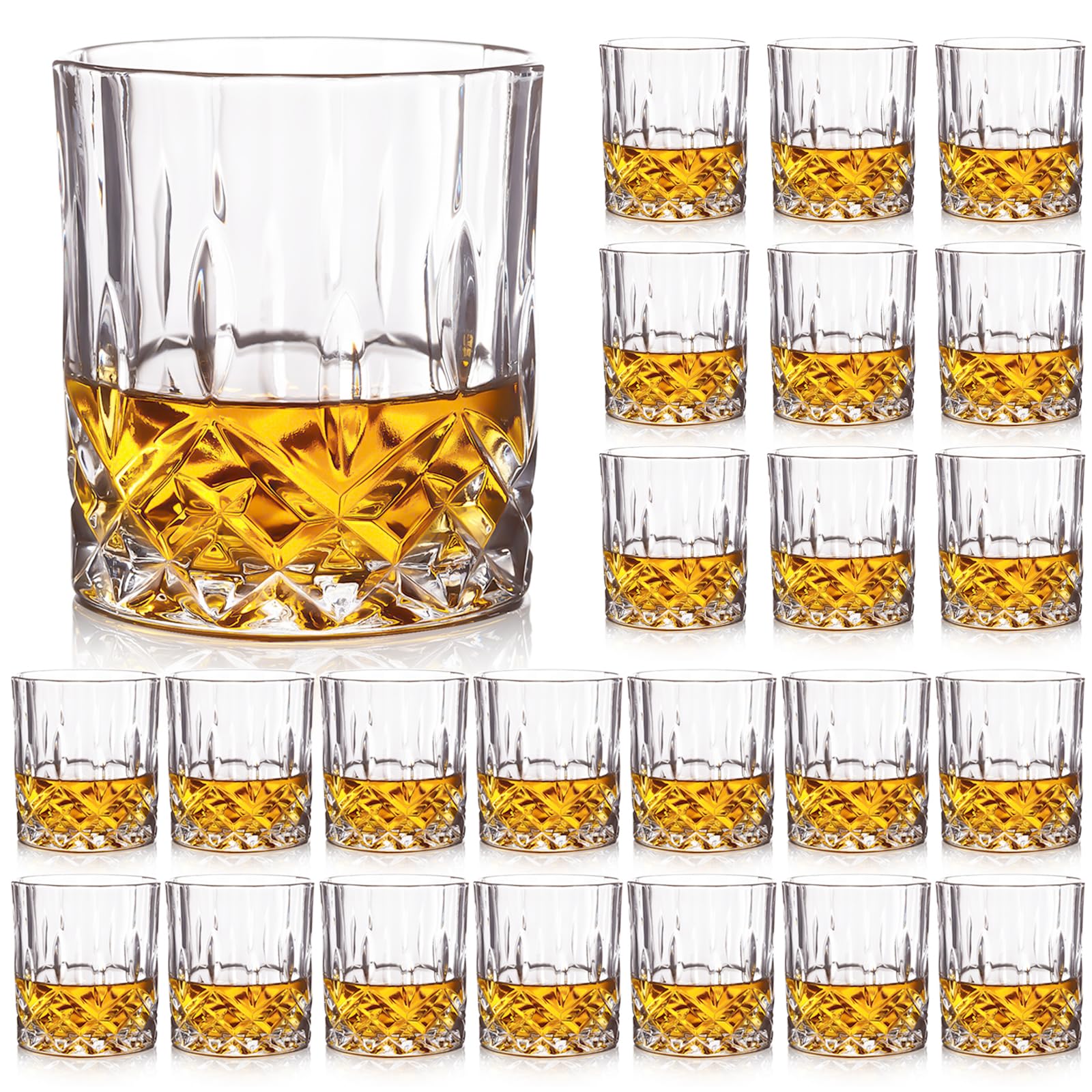 Triplorare Whiskey Glasses - Premium Set of 24 Elegant and Clear Tumbler Glasses for Whisky, Scotch, and Bourbon - Barware Glassware