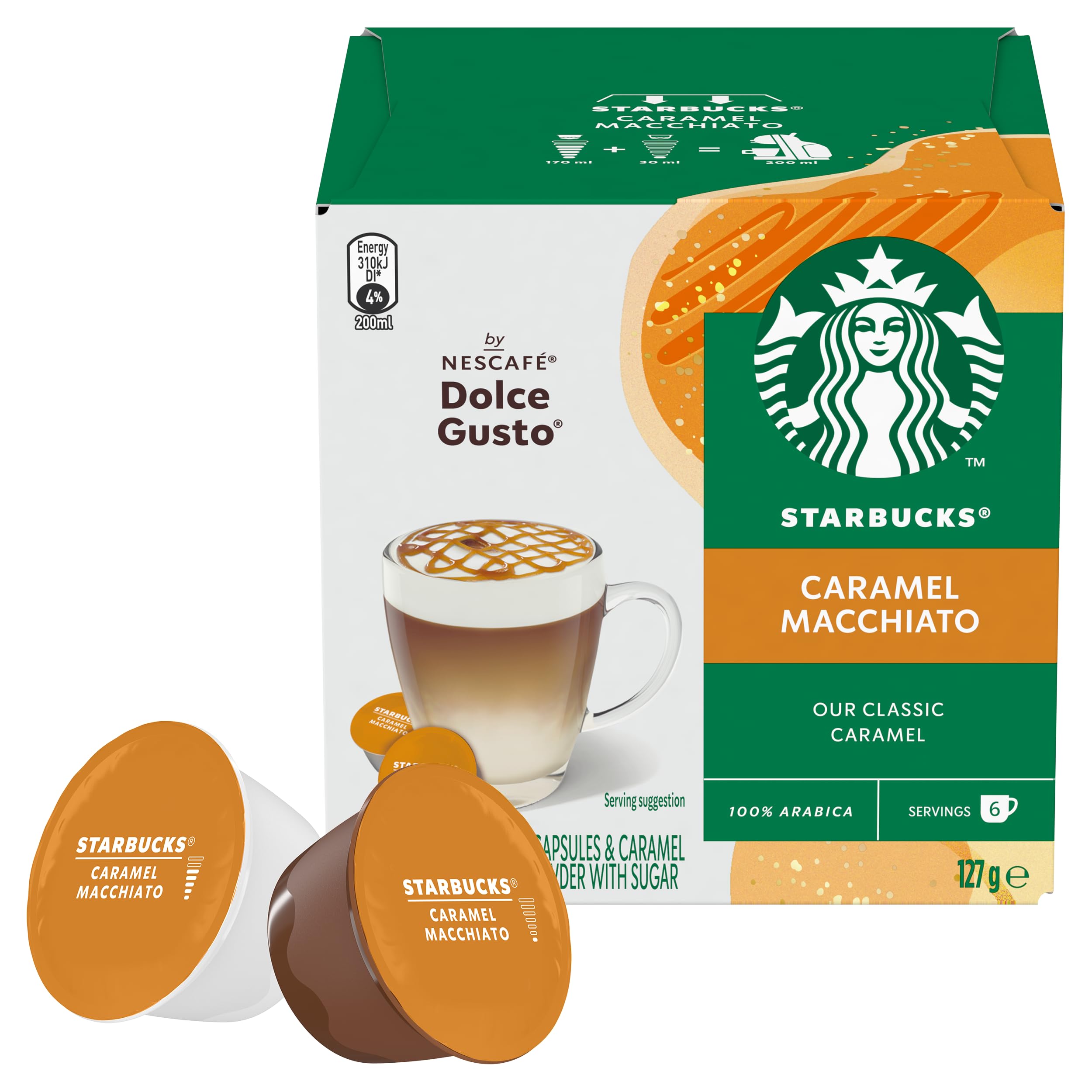 NESCAFÉ DOLCE GUSTO STARBUCKS Caramel Macchiato by Coffee Pods, Box of 12 Capsules, 127.8g (6 Serves)