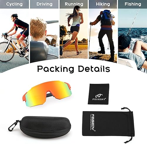 Miniatura 8 de FEISEDY Gafas de sol deportivas para hombres, mujeres y adolescentes - Béisbol, ciclismo, ciclismo UV400 protección B2388