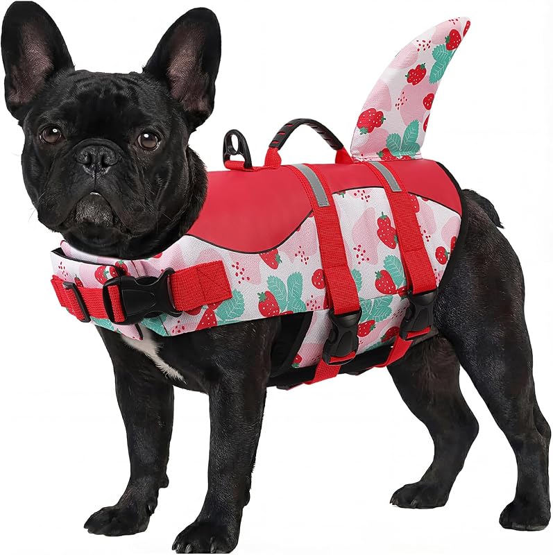 ASENKU Dog Life Jacket - Pet Safety Vest for Swimming & Boating, Shark Life Jacket with Floatation, Dog Lifesavers Swimsuits for Small Medium Large Dogs (Strawberry, M)