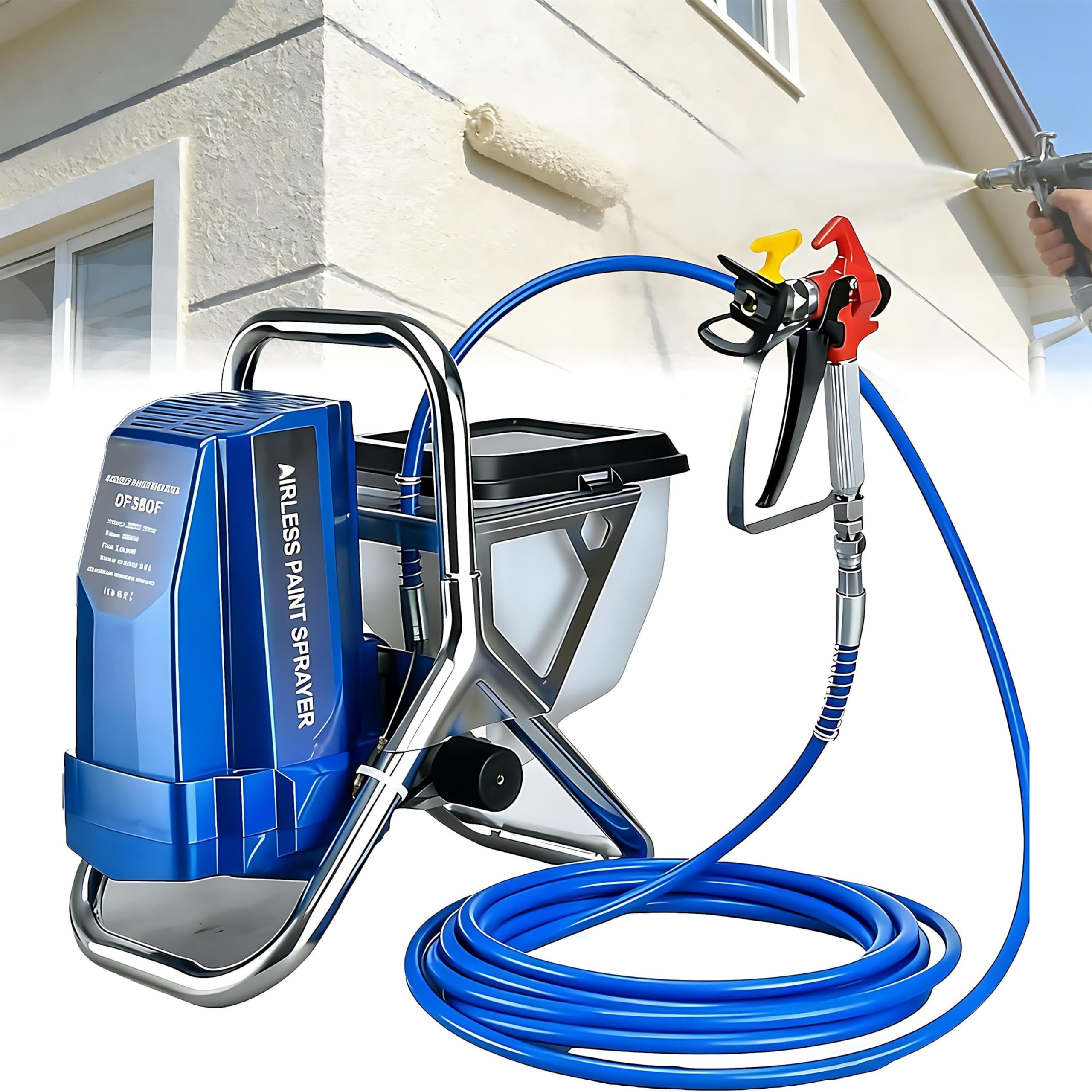 Spruzzatore Airless per Vernice 1800W 2900 PSI, Macchina a Spruzzo Elettrica con Serbatoio 6L, Tubo Flessibile 10m, Compatibile con Pitture Latex, Smalti, Fondi, per Facciate e Interni
